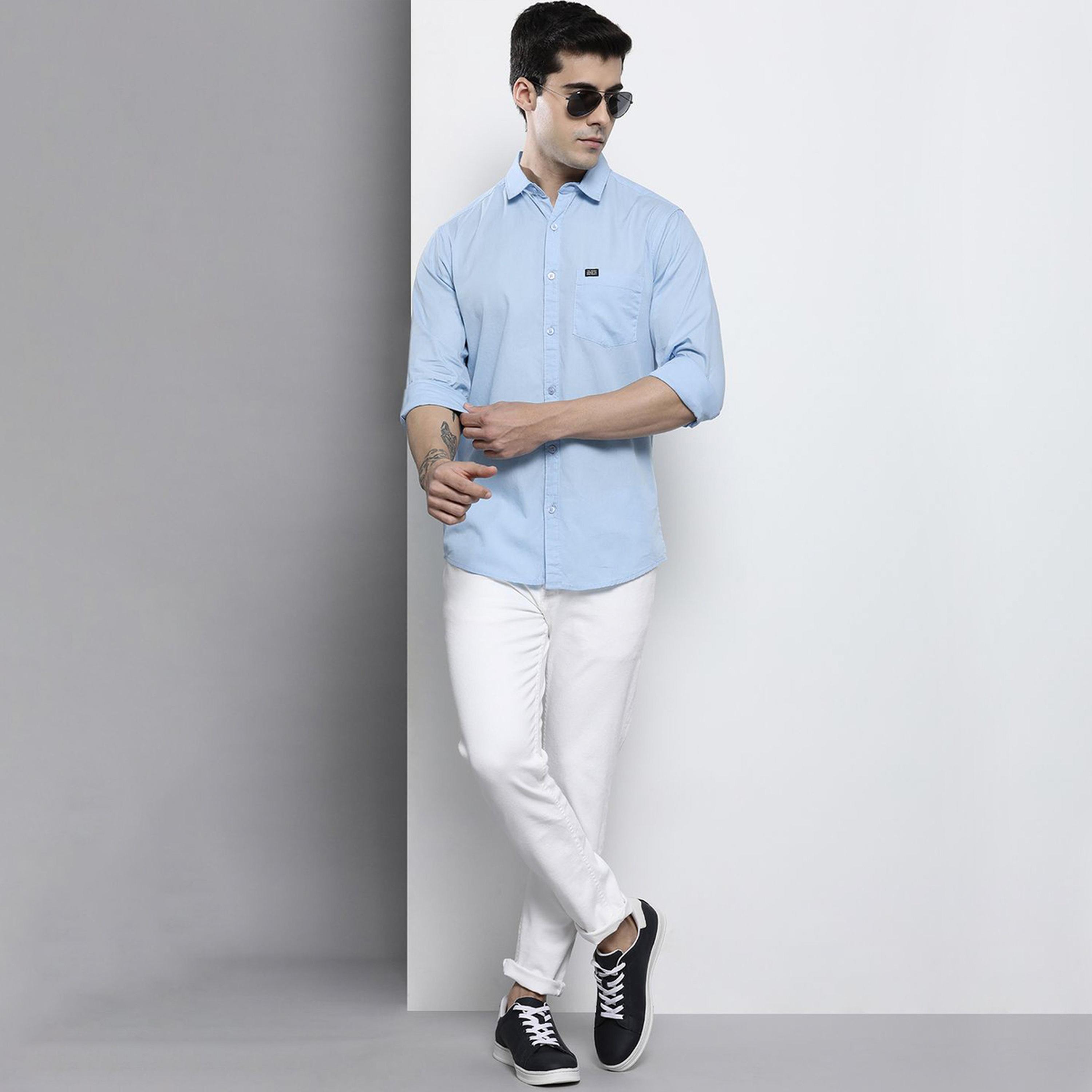 The Indian Garage Co X Styli Men Blue Solid Casual Shirt-men-clothing-shirts-image-2