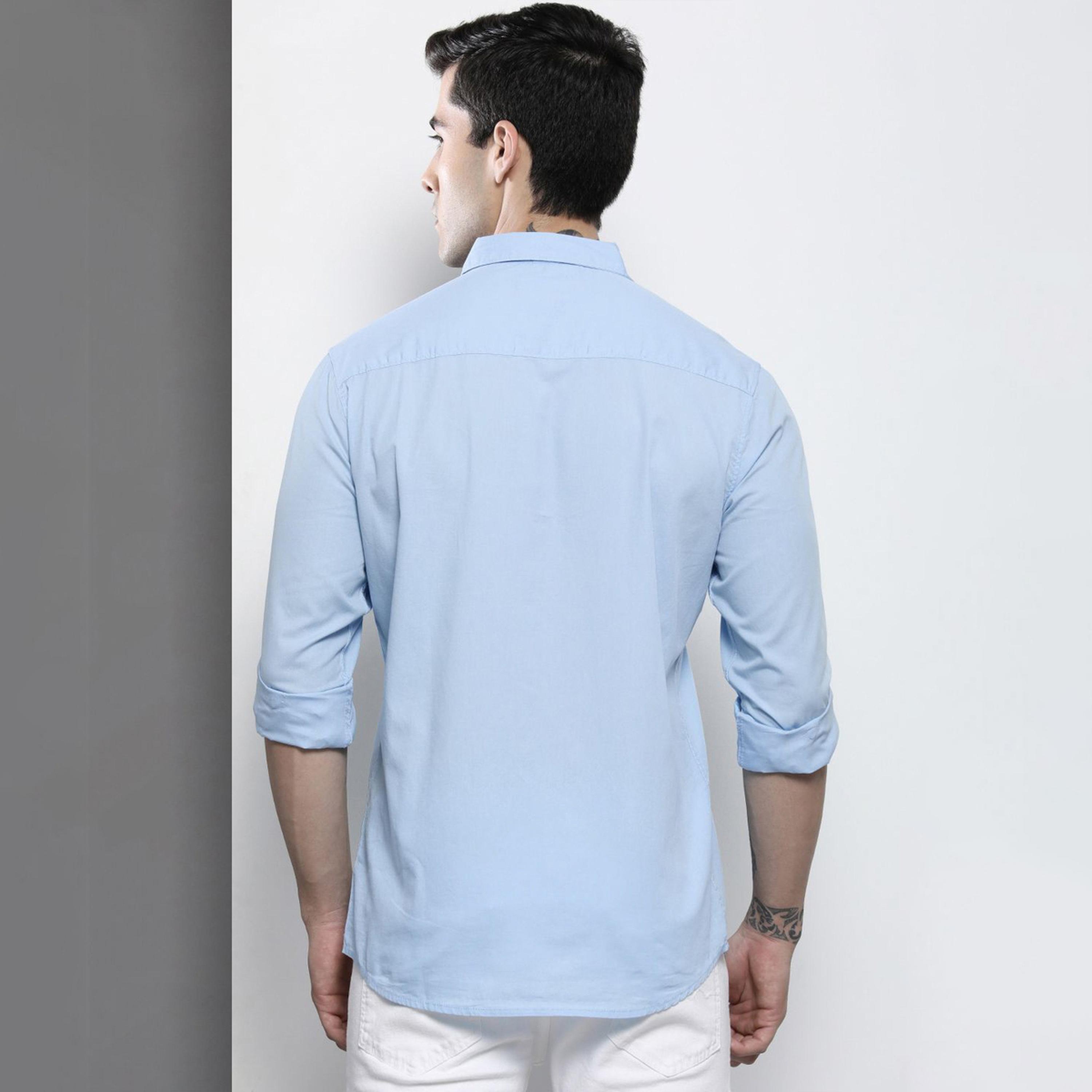 ذا انديان كراج كو × ستايلي - قميص رجالي كاجوال سادة لون أزرق-men-clothing-shirts-image-3