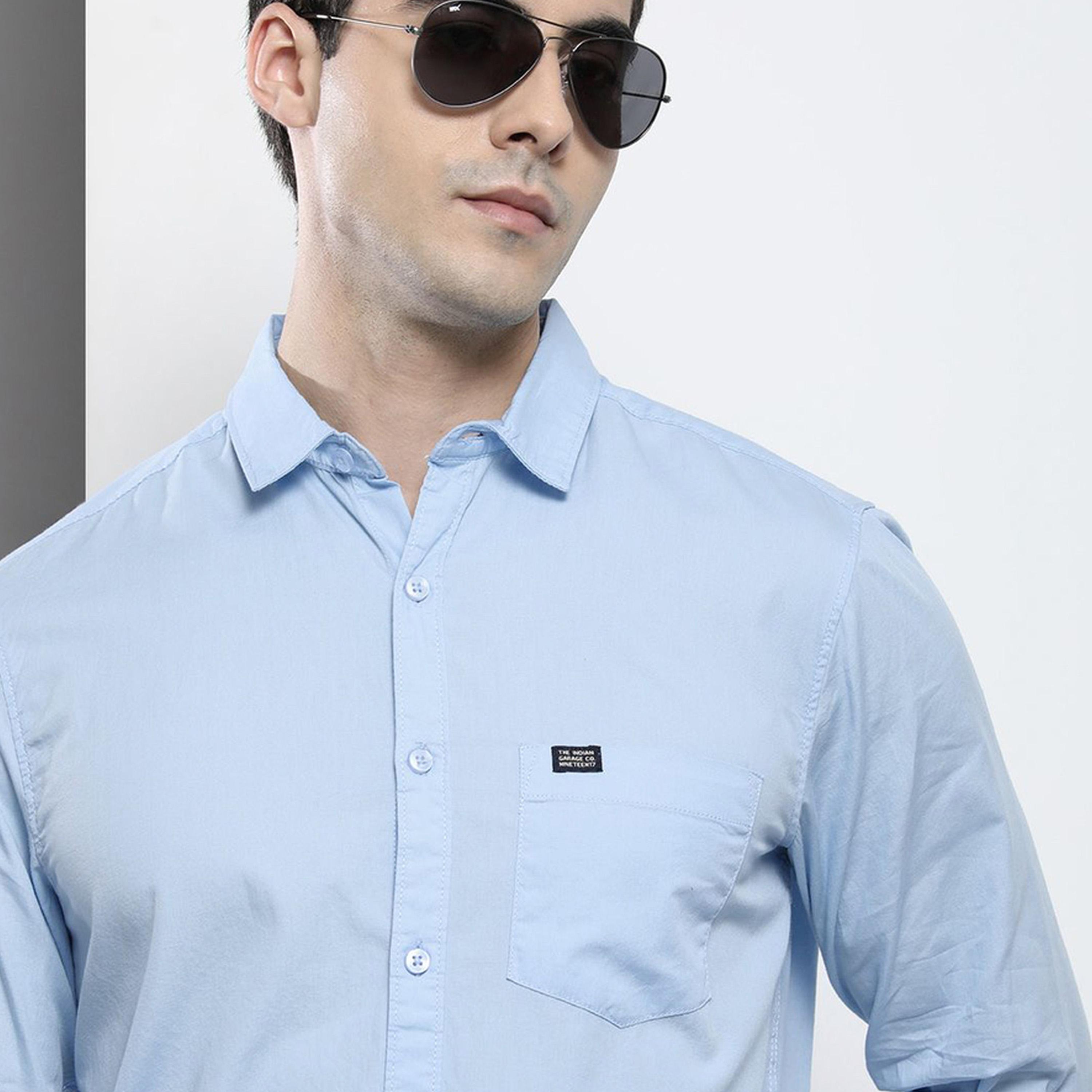 The Indian Garage Co X Styli Men Blue Solid Casual Shirt-men-clothing-shirts-image-4