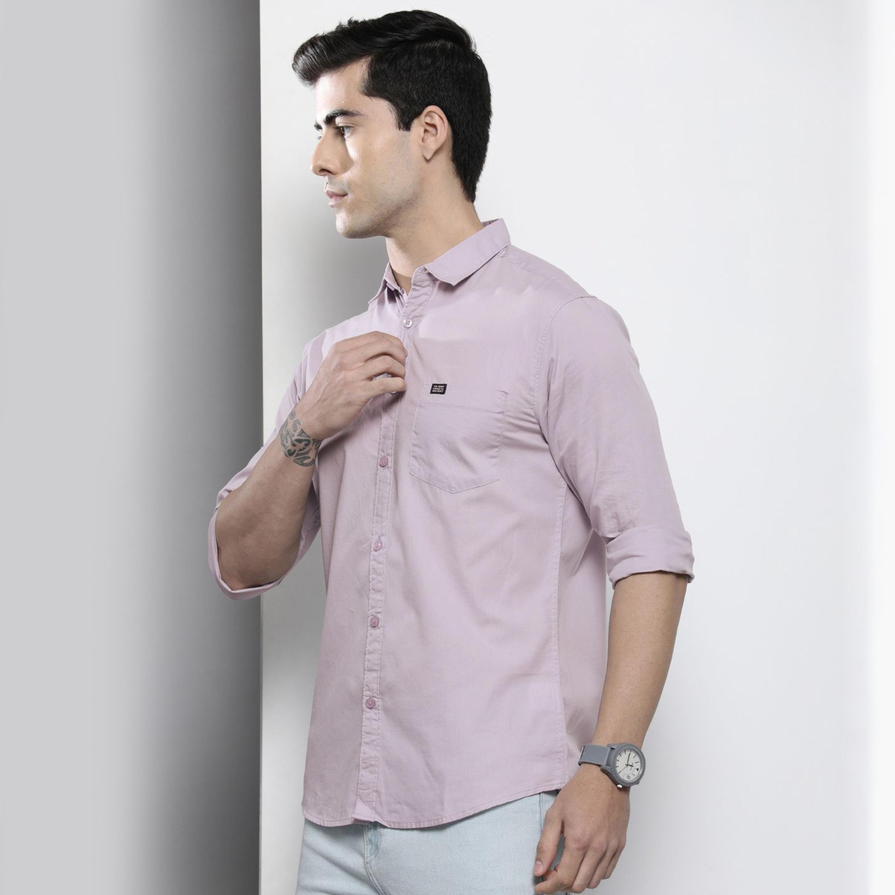 The Indian Garage Co X Styli Men Lilac Solid Spread Collar Shirt-men-clothing-shirts-image-1