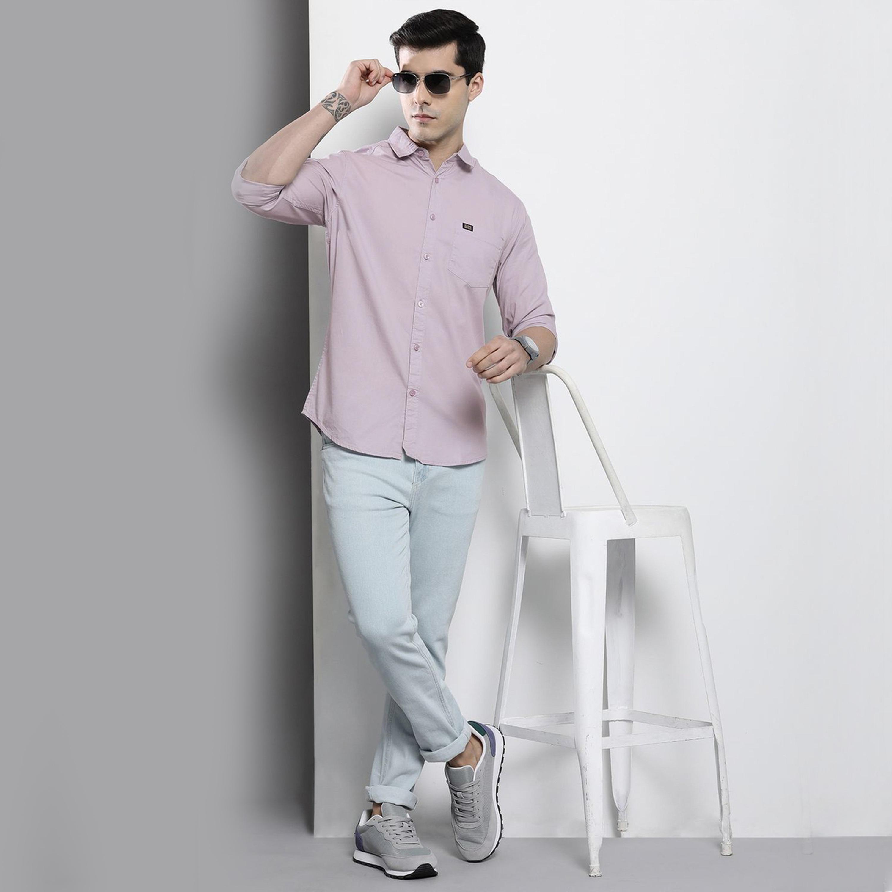 The Indian Garage Co X Styli Men Lilac Solid Spread Collar Shirt-men-clothing-shirts-image-2