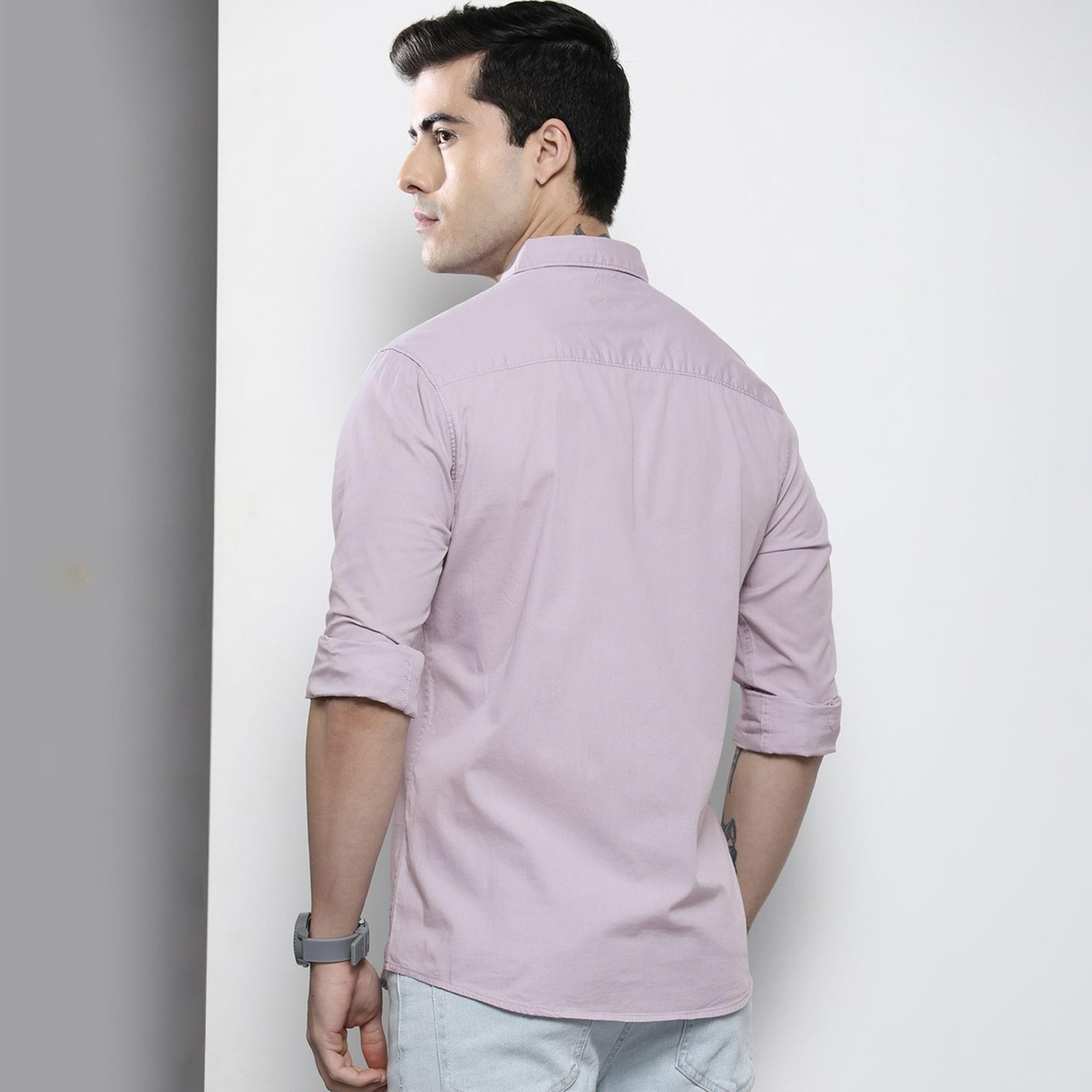 The Indian Garage Co X Styli Men Lilac Solid Spread Collar Shirt-men-clothing-shirts-image-3