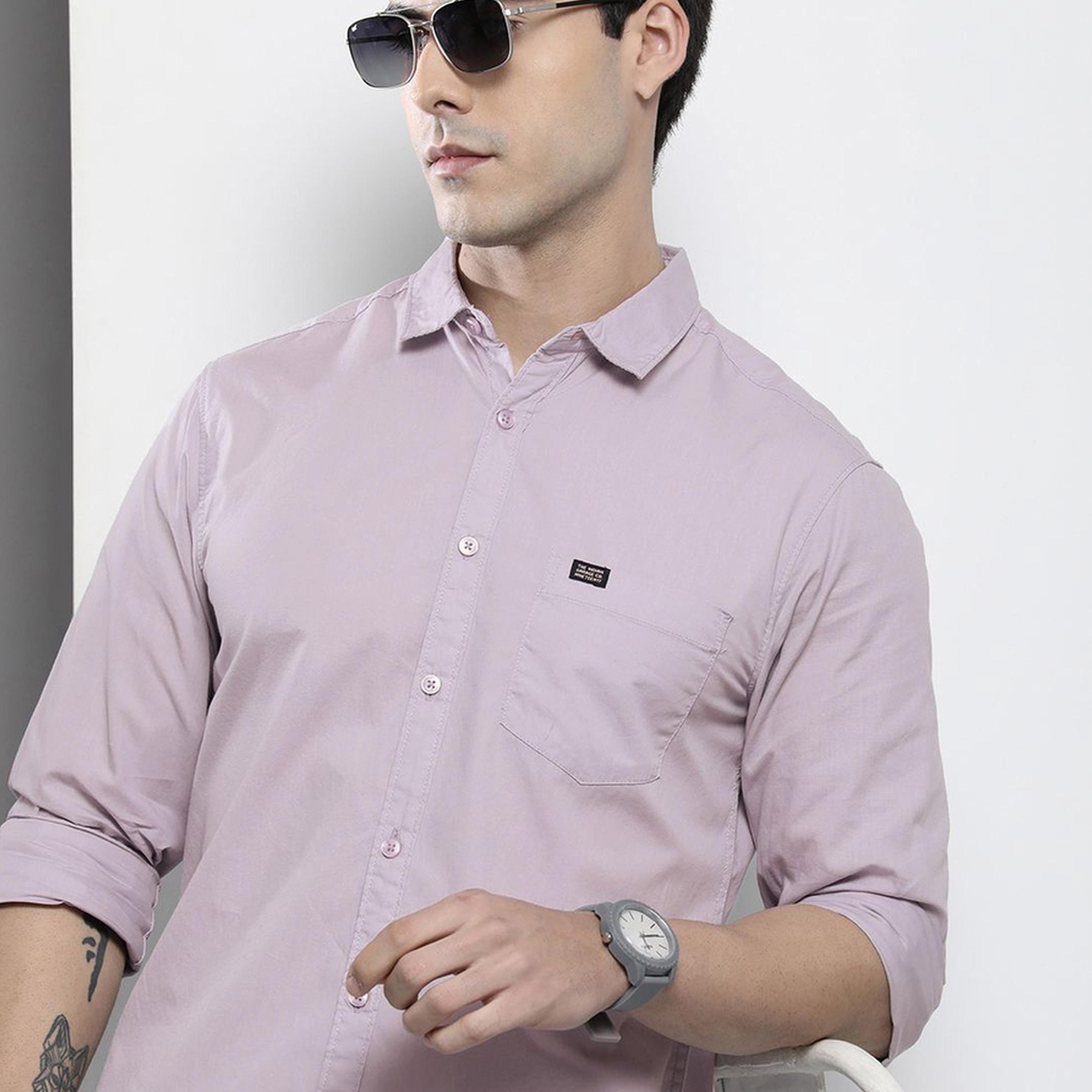 The Indian Garage Co X Styli Men Lilac Solid Spread Collar Shirt-men-clothing-shirts-image-4