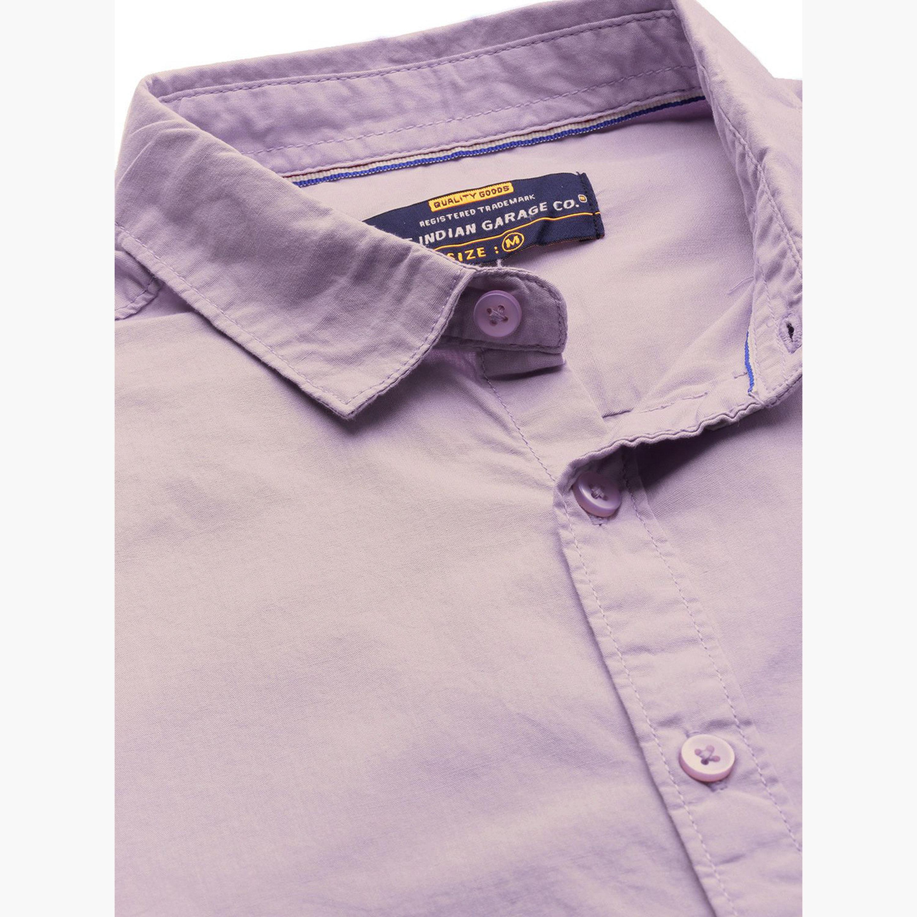 The Indian Garage Co X Styli Men Lilac Solid Spread Collar Shirt-men-clothing-shirts-image-5