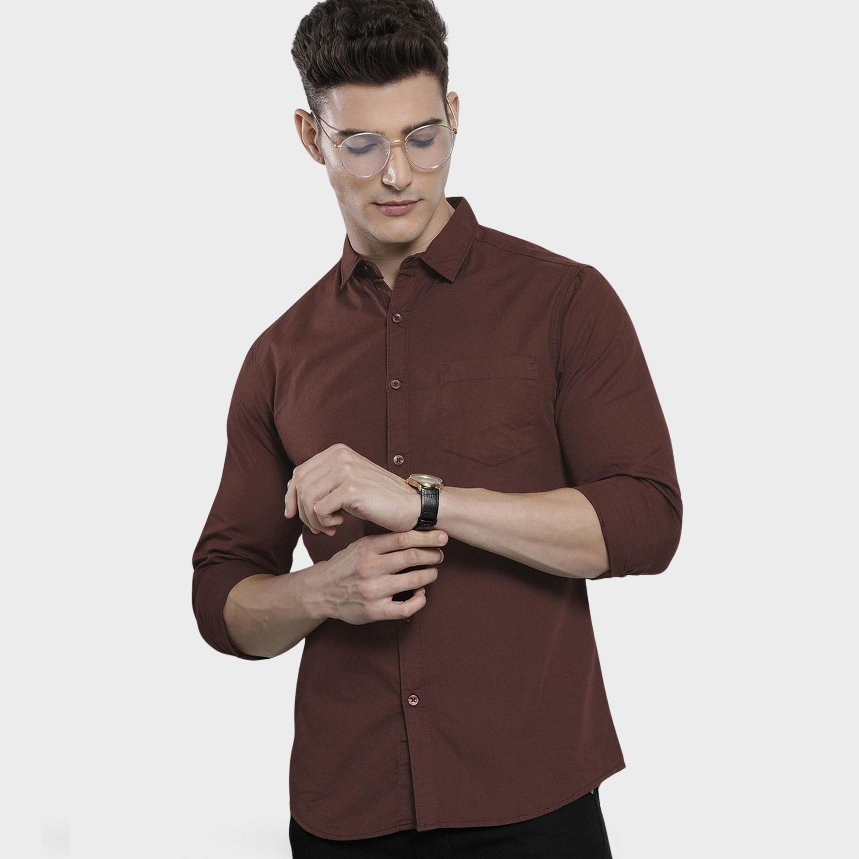 The Indian Garage Co X Styli Men Brown Solid Spread Collar Shirt - Classic Style-men-clothing-shirts-image-1