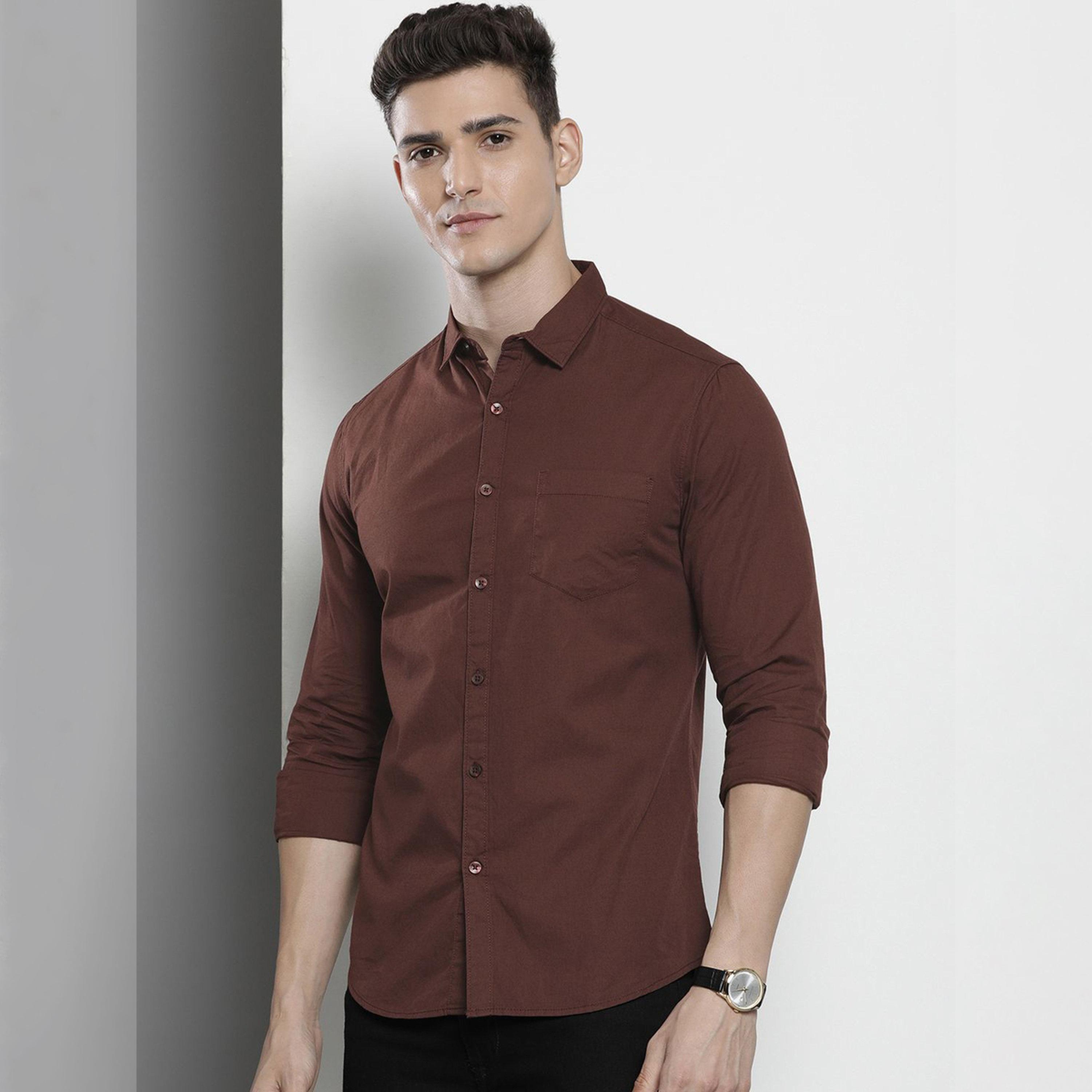 The Indian Garage Co X Styli Men Brown Solid Spread Collar Shirt - Classic Style-men-clothing-shirts-image-3