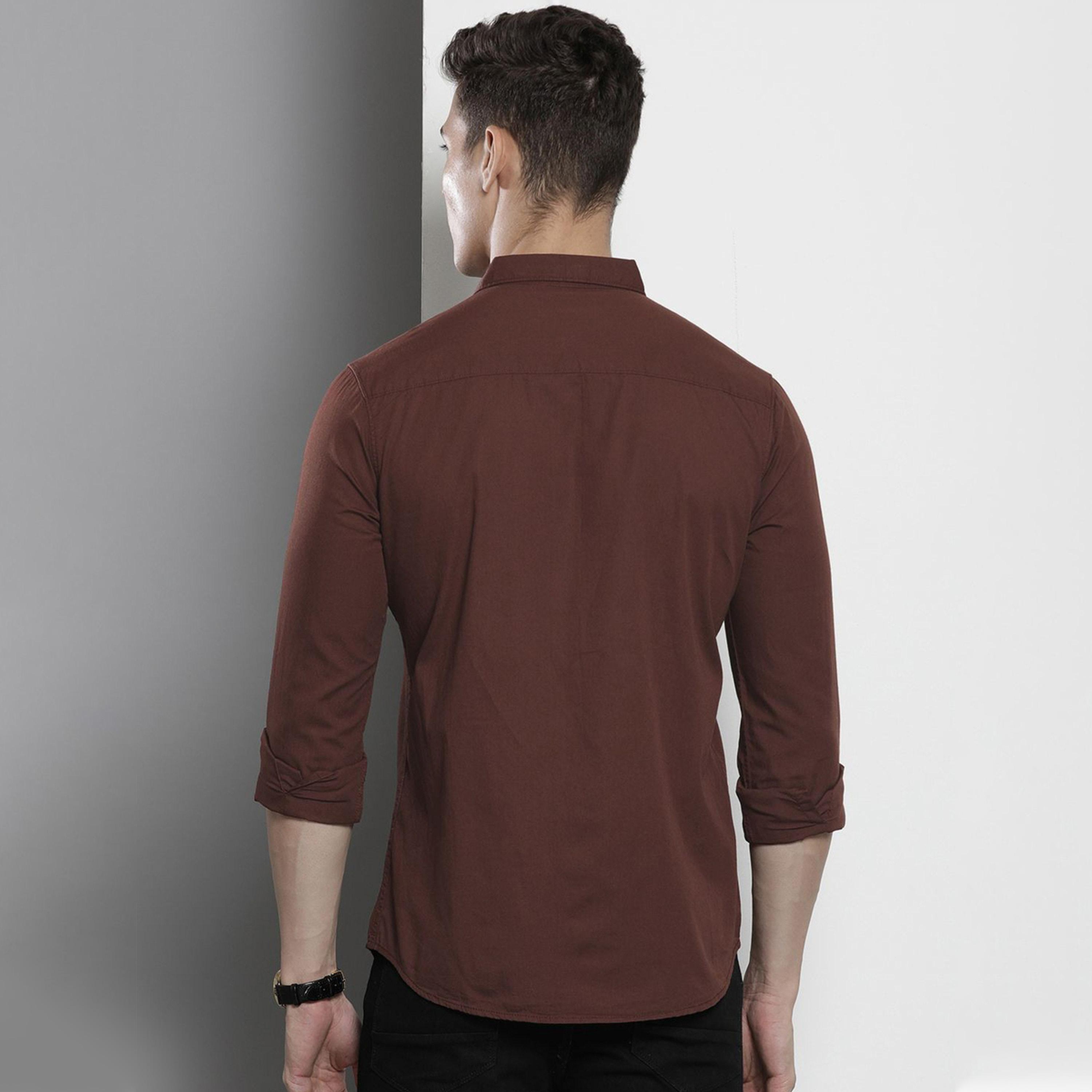 ذا انديان كراج كو × ستايلي - قميص رجالي بني سادة بياقة واسعة - طراز كلاسيكي-men-clothing-shirts-image-4
