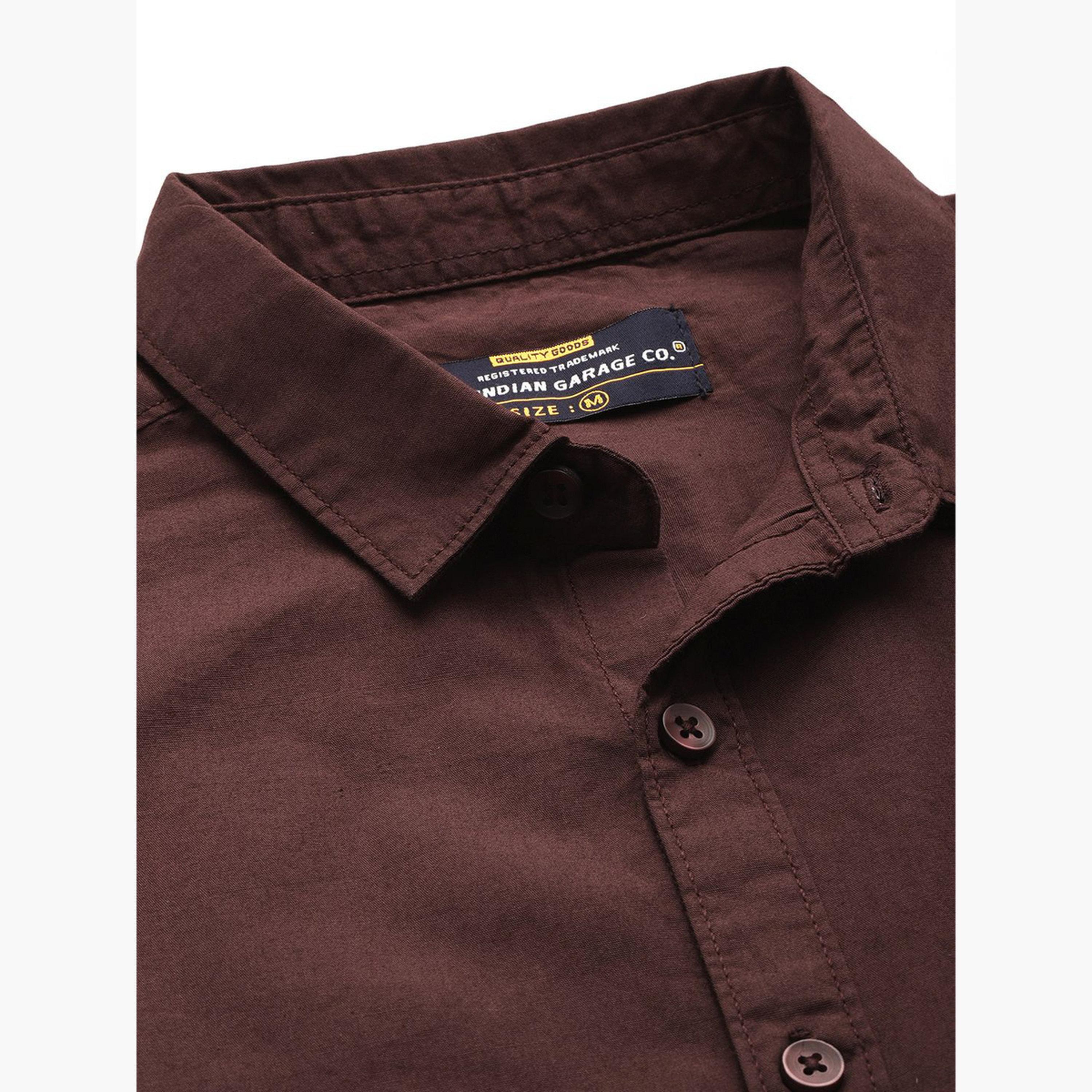 ذا انديان كراج كو × ستايلي - قميص رجالي بني سادة بياقة واسعة - طراز كلاسيكي-men-clothing-shirts-image-5