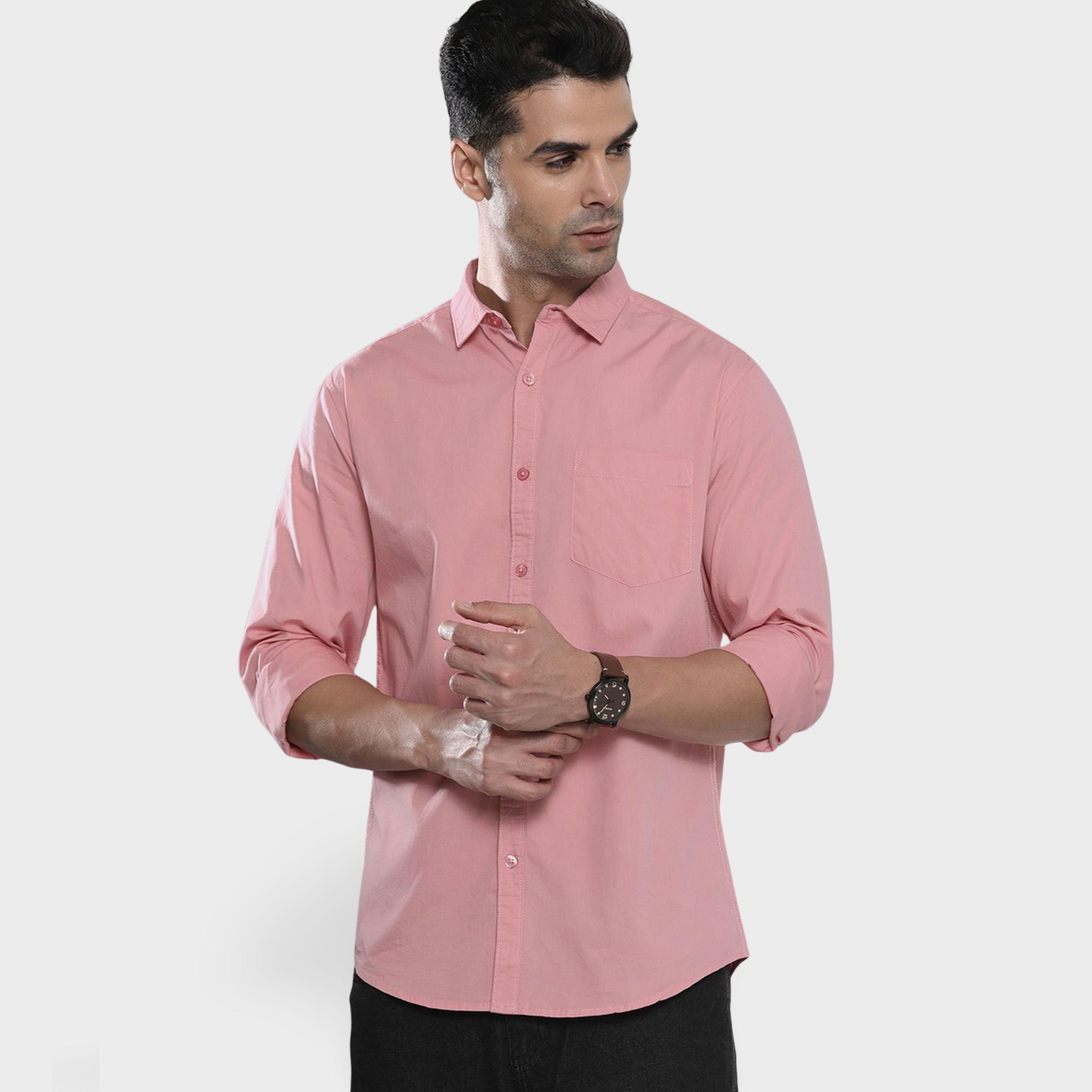 ذا انديان كراج كو × ستايلي - قميص رجال سادة بياقة واسعة لون وردي-men-clothing-shirts-image-1