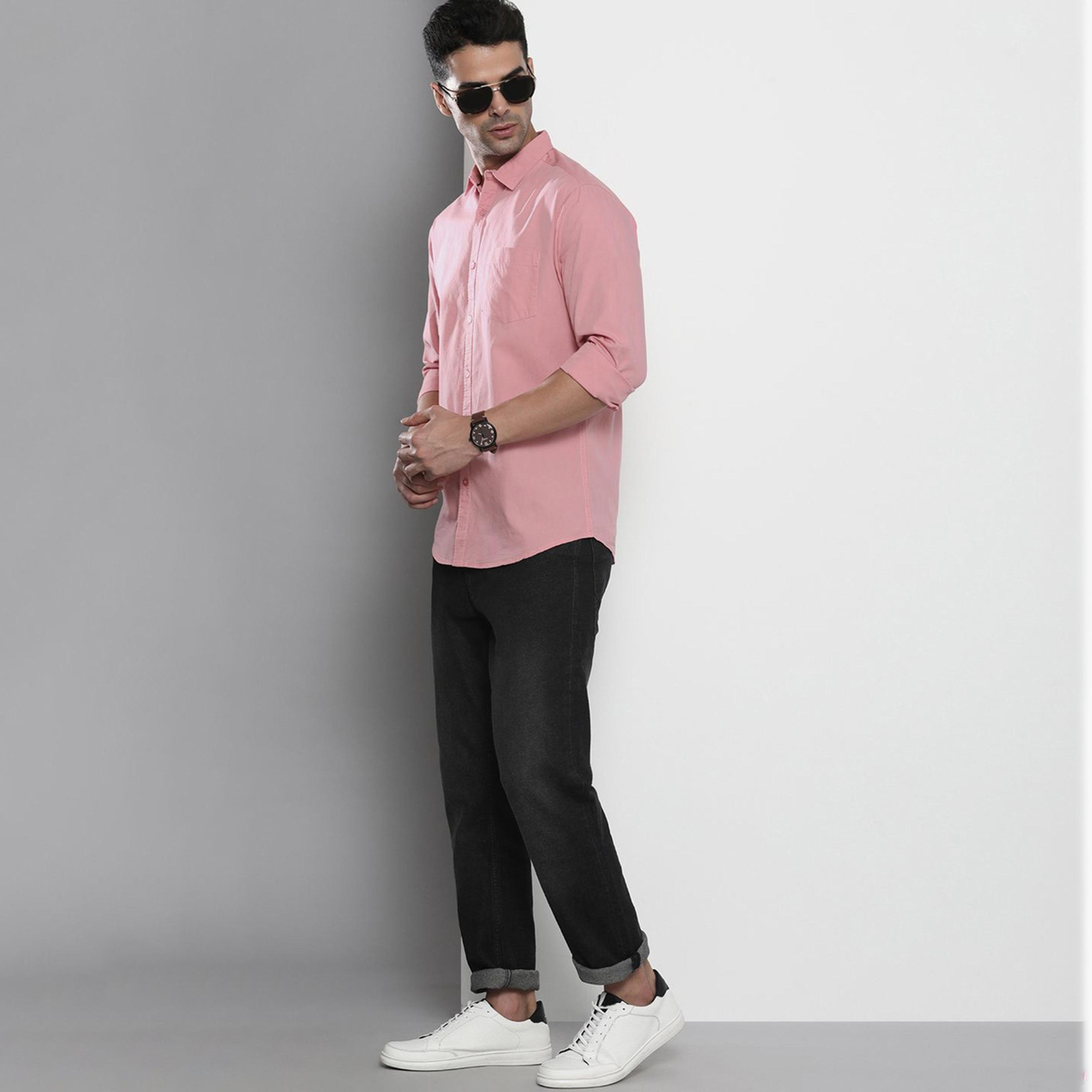 The Indian Garage Co X Styli Men Pink Solid Spread Collar Shirt-men-clothing-shirts-image-2