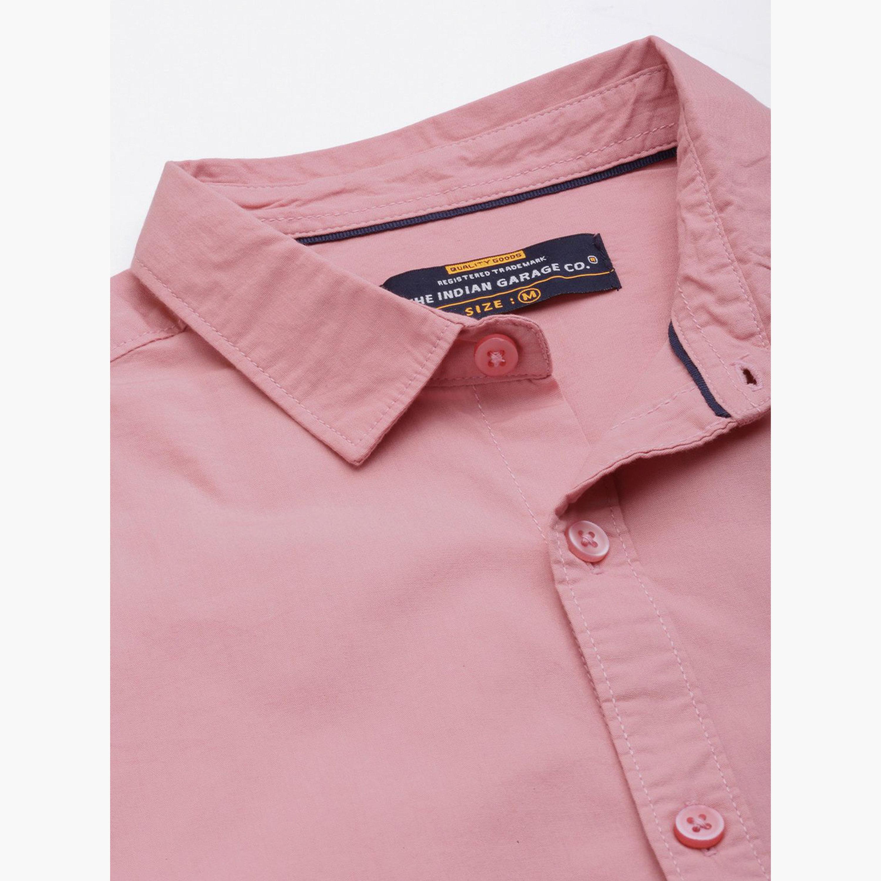 The Indian Garage Co X Styli Men Pink Solid Spread Collar Shirt-men-clothing-shirts-image-5