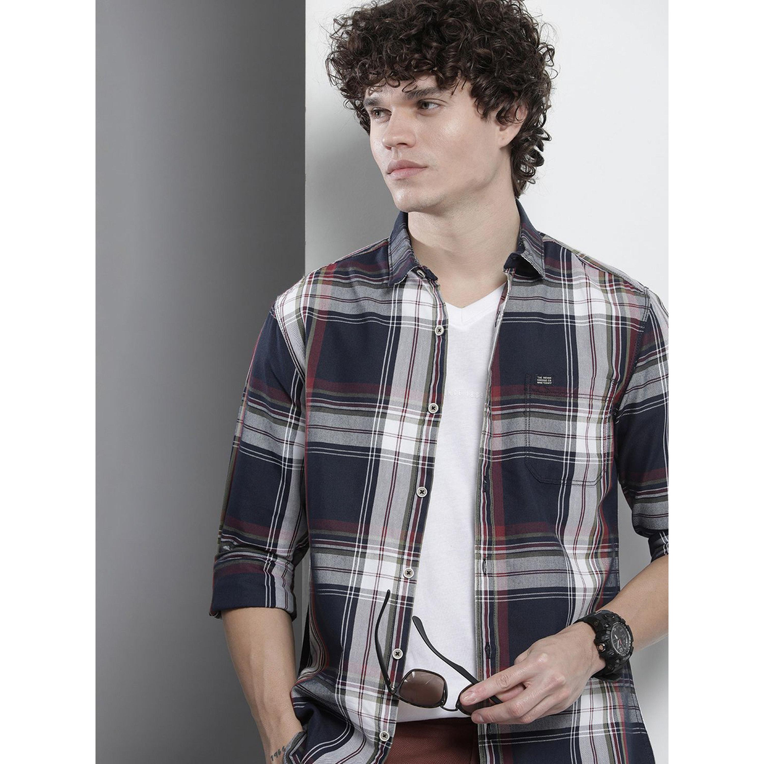 The Indian Garage Co X Styli Men Navy Blue Checked Casual Shirt-men-clothing-shirts-image-2