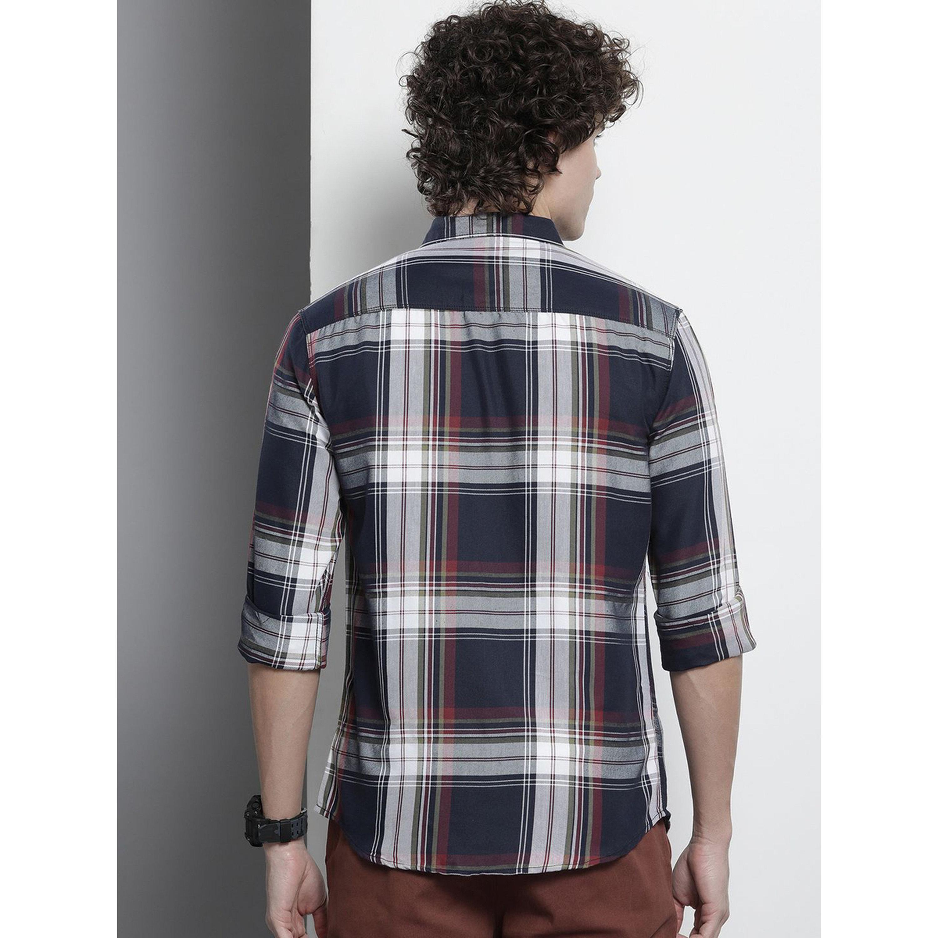 The Indian Garage Co X Styli Men Navy Blue Checked Casual Shirt-men-clothing-shirts-image-4