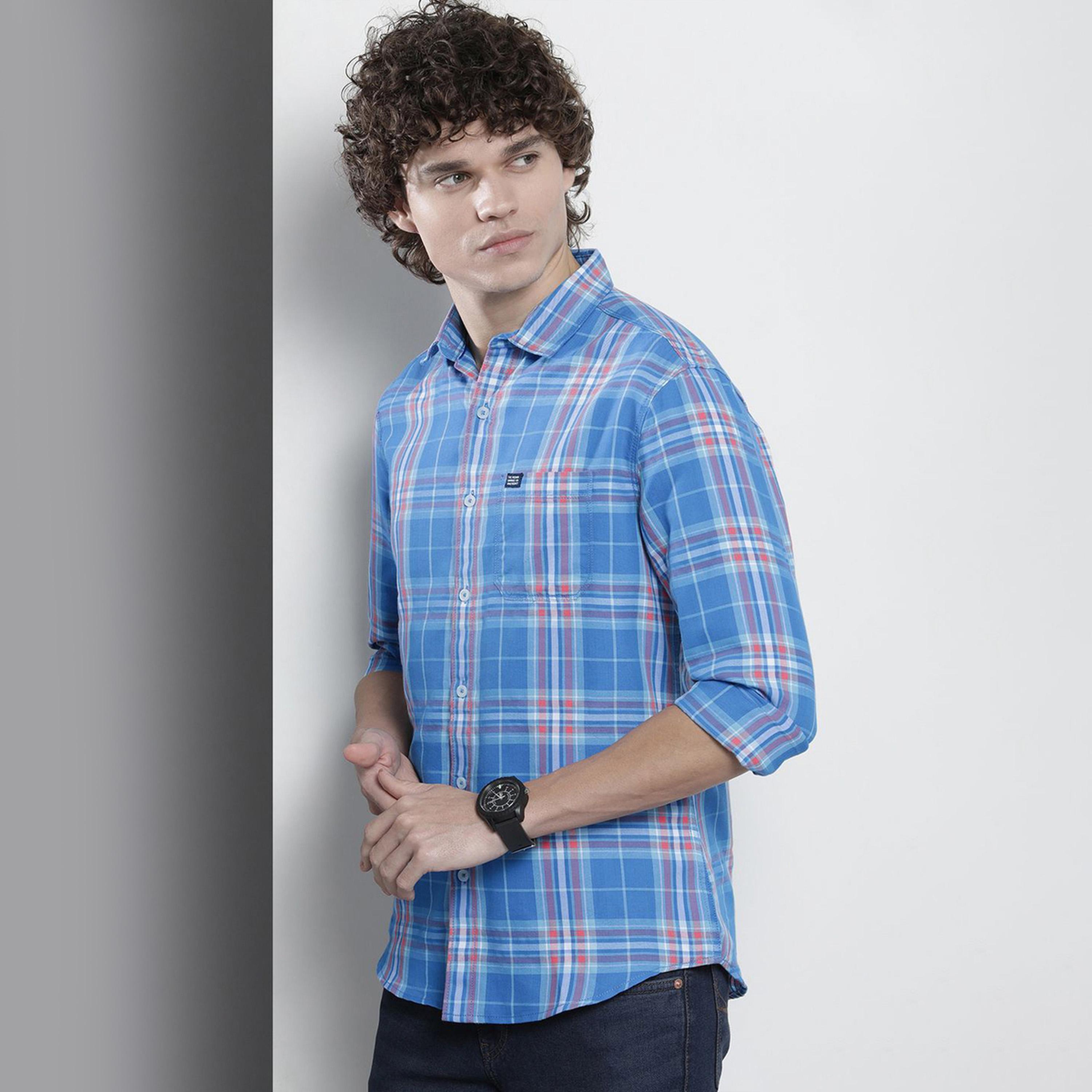 The Indian Garage Co X Styli Men Blue Plaid Casual Shirt-men-clothing-shirts-image-1