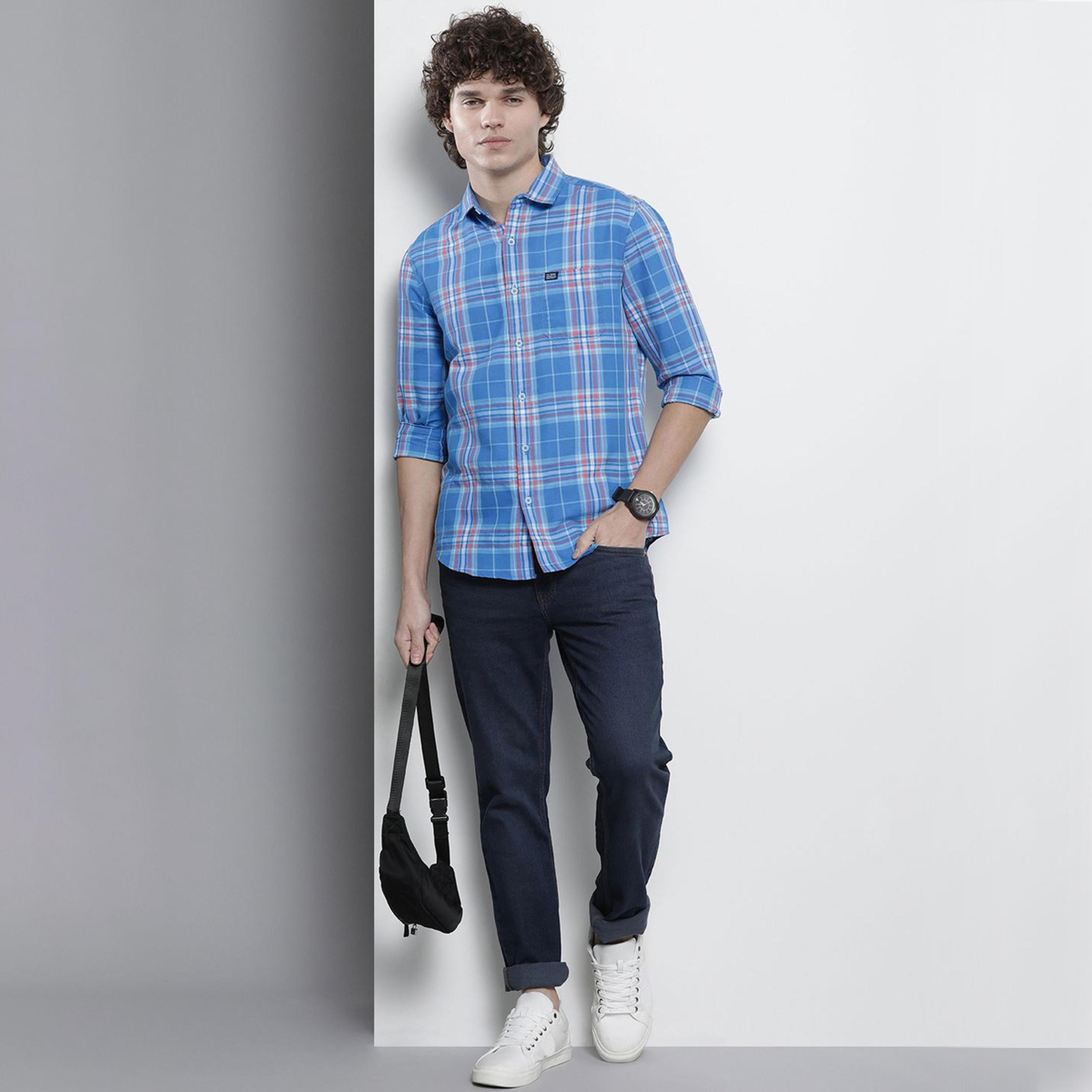 The Indian Garage Co X Styli Men Blue Plaid Casual Shirt-men-clothing-shirts-image-2