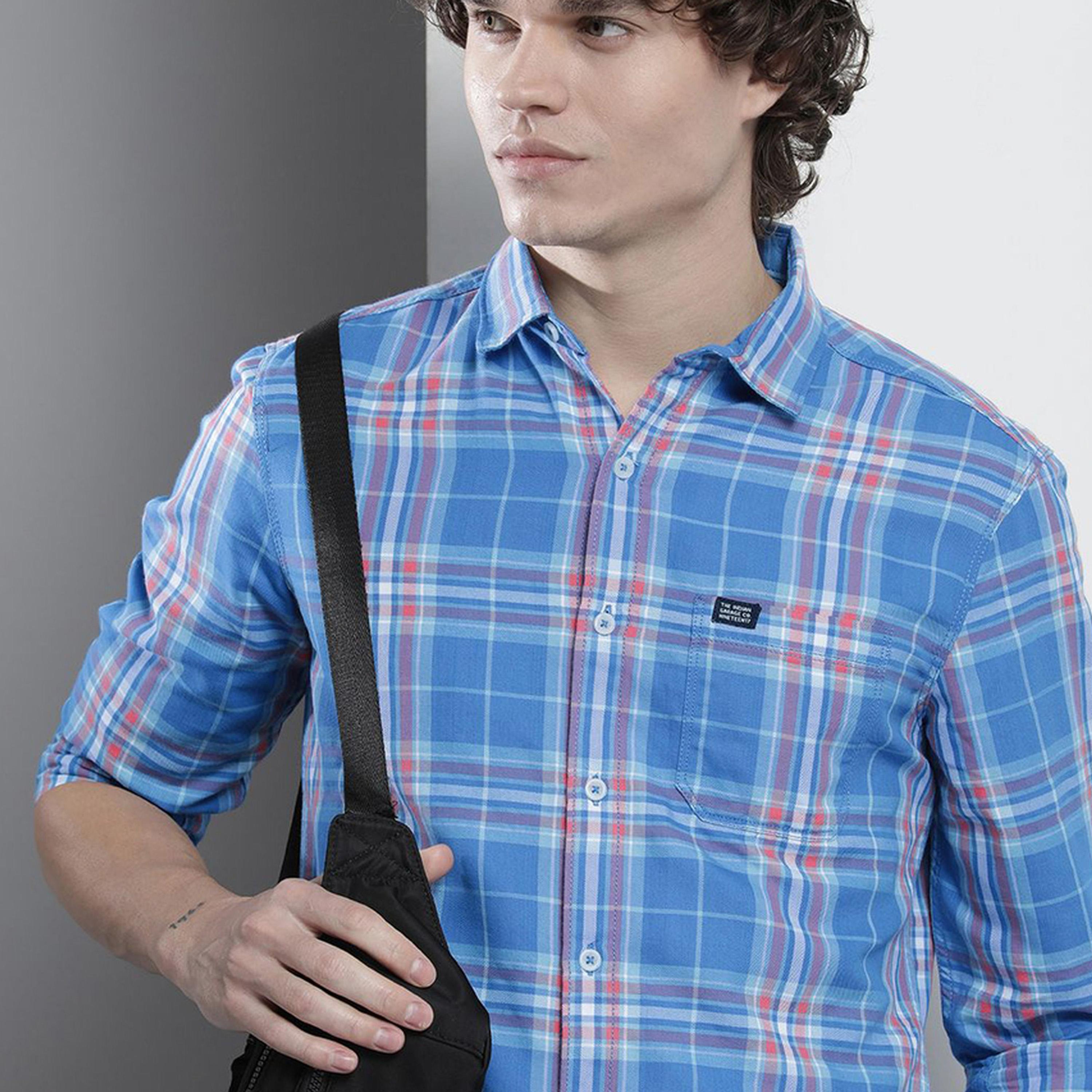 The Indian Garage Co X Styli Men Blue Plaid Casual Shirt-men-clothing-shirts-image-4