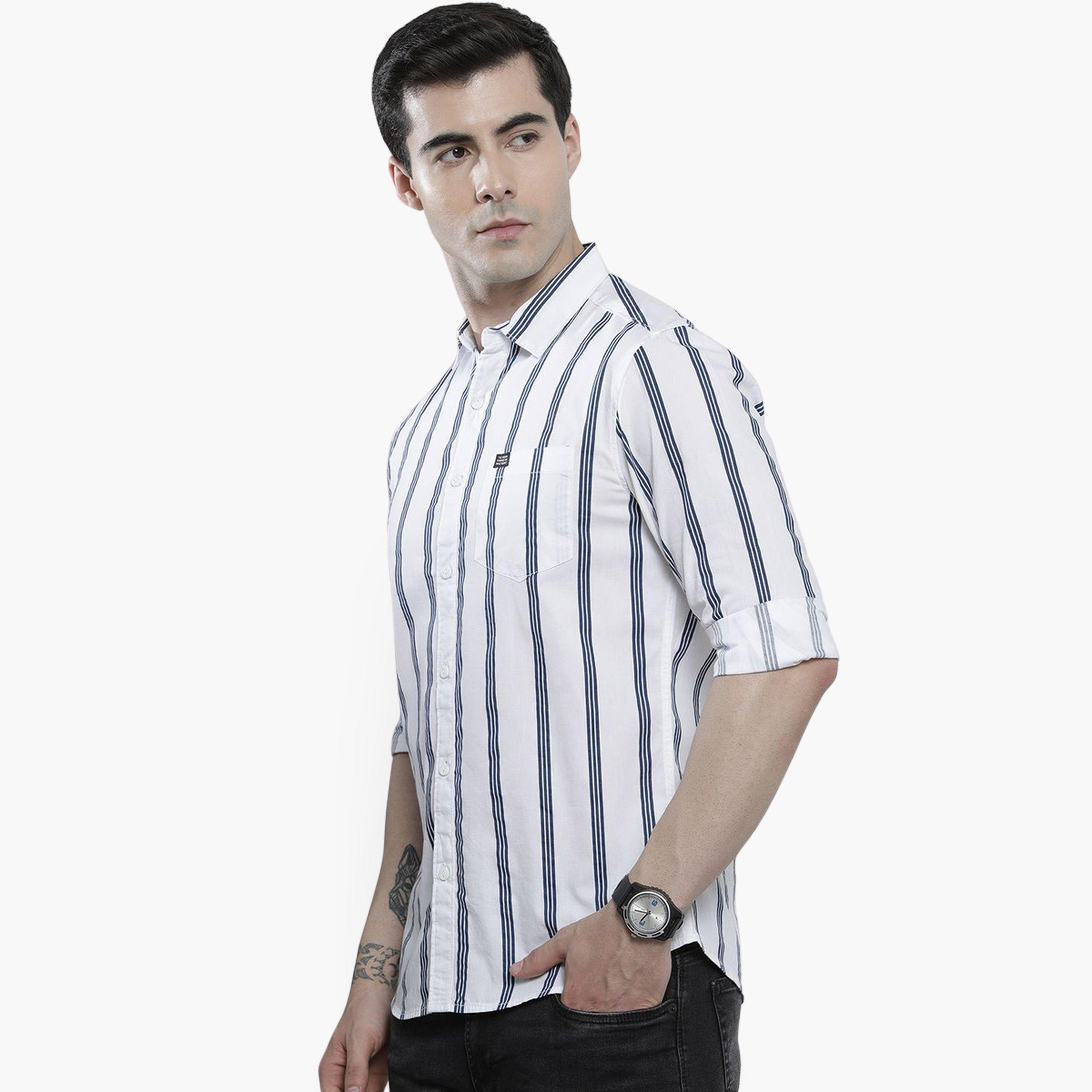 The Indian Garage Co X Styli Men White Striped Slim Collar Shirt-men-clothing-shirts-image-1
