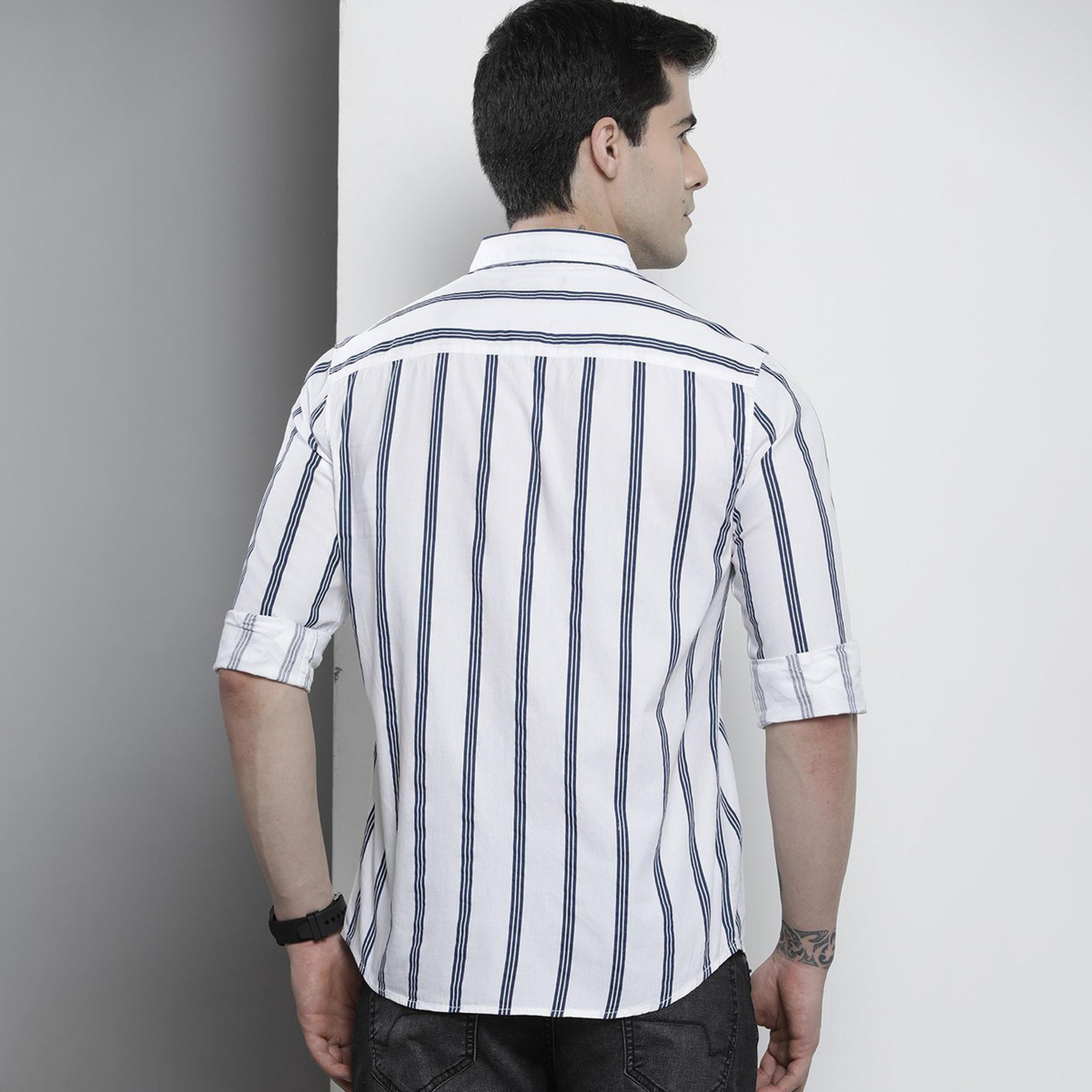 ذا انديان كراج كو × ستايلي - قميص رجالي مخطط بياقة ضيقة لون أبيض-men-clothing-shirts-image-3