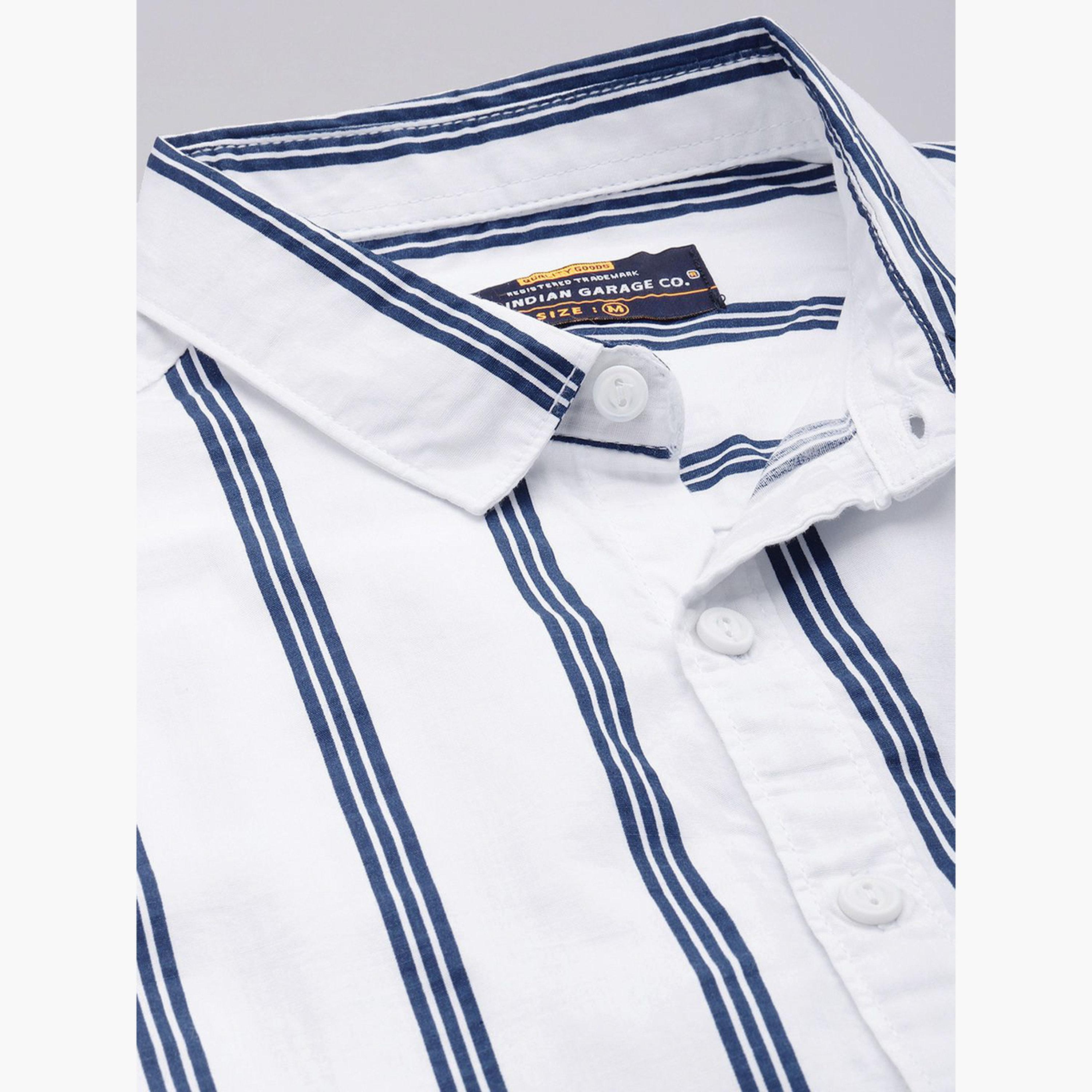 ذا انديان كراج كو × ستايلي - قميص رجالي مخطط بياقة ضيقة لون أبيض-men-clothing-shirts-image-5