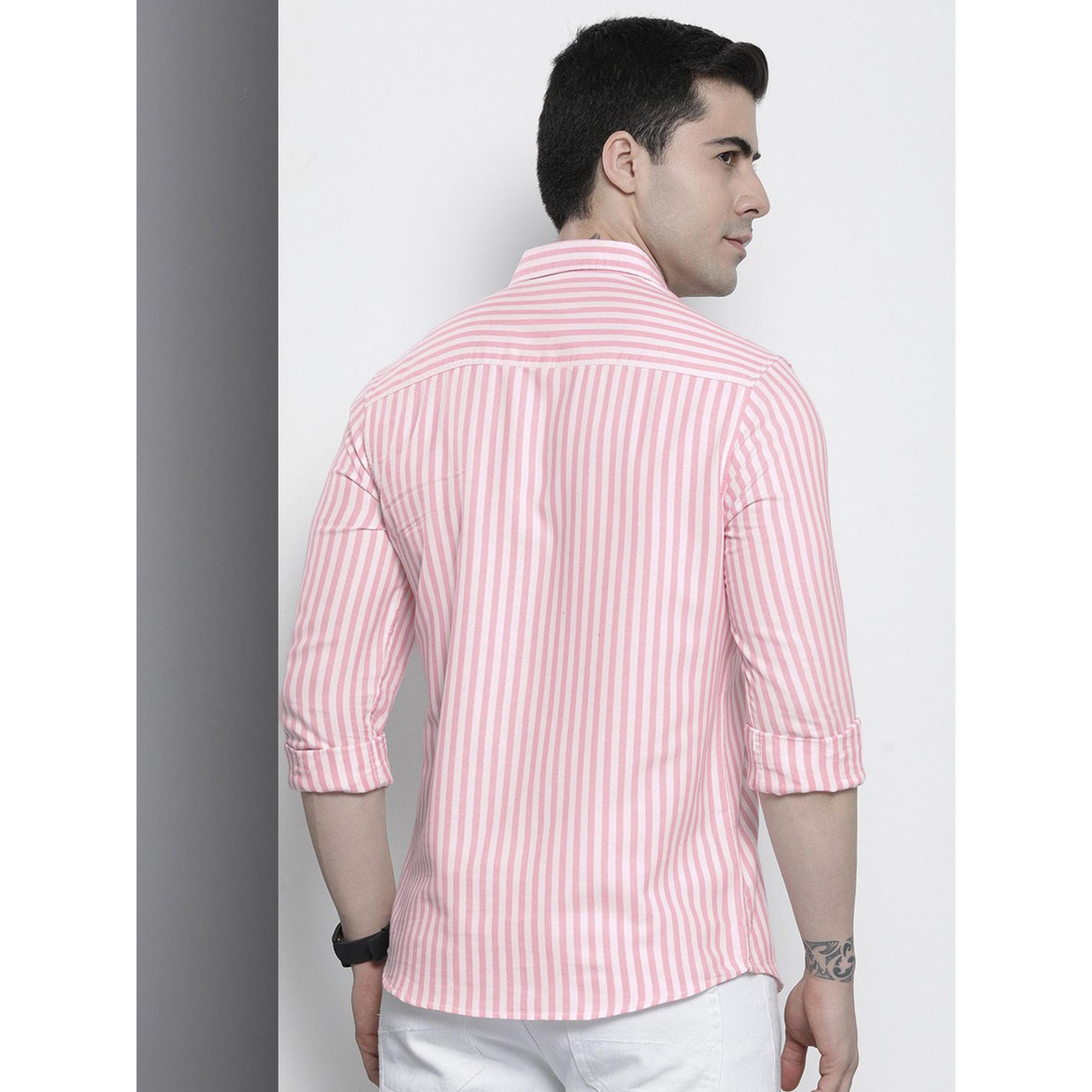 ذا انديان كراج كو × ستايلي - قميص رجالي مخطط ياقة واسعة لون وردي-men-clothing-shirts-image-4