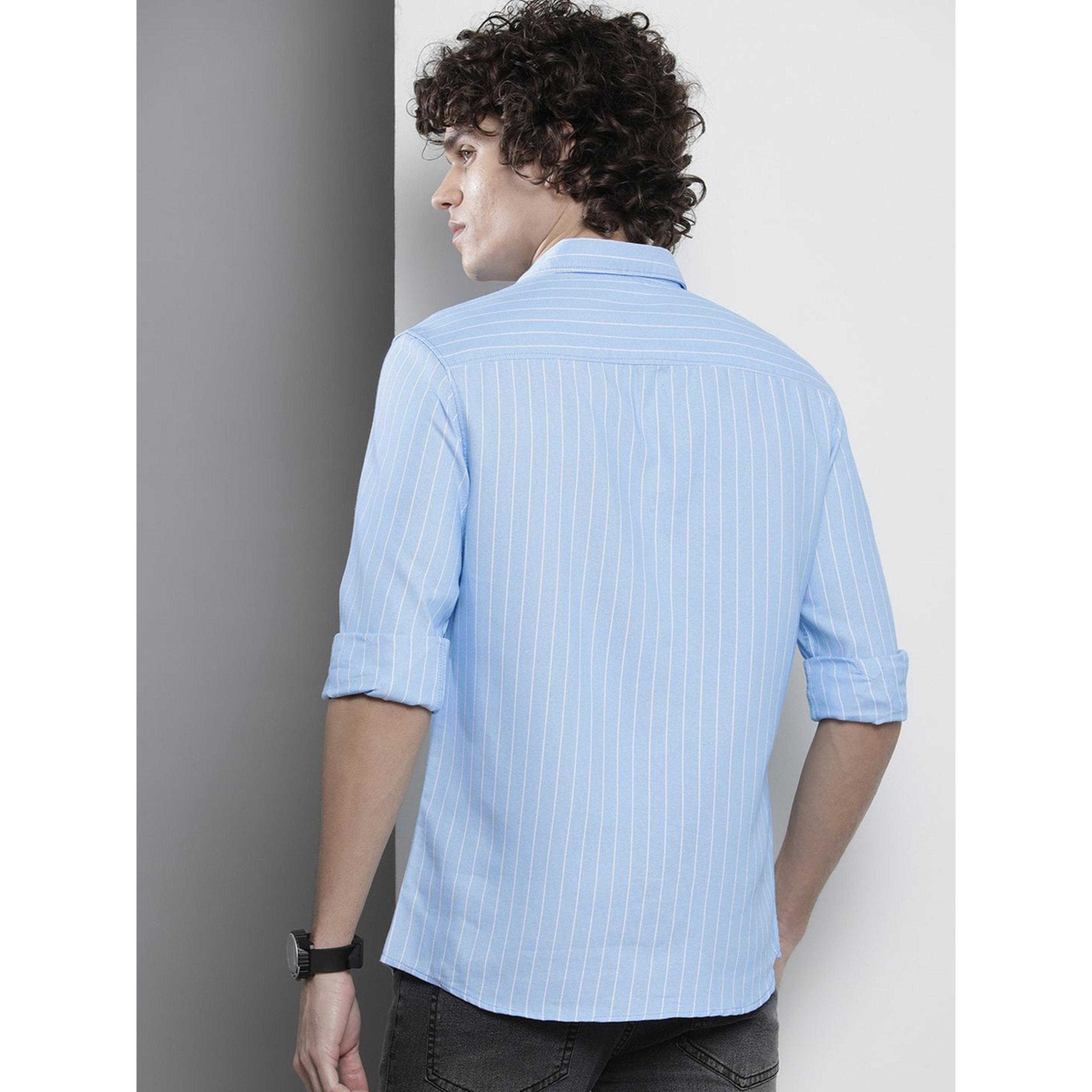 The Indian Garage Co X Styli Men Blue Striped Spread Collar Shirt-men-clothing-shirts-image-4