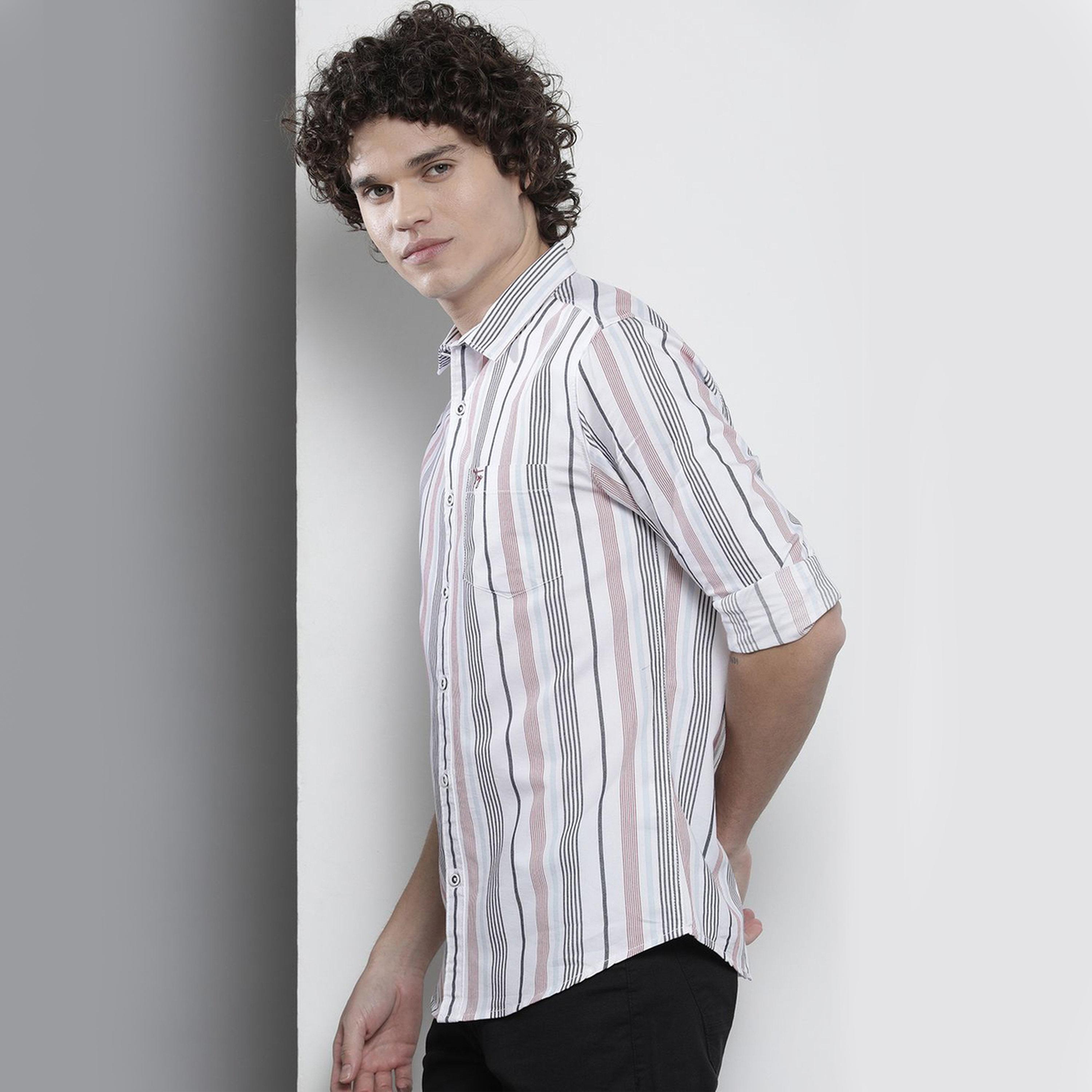 The Indian Garage Co X Styli Men White Striped Spread Collar Shirt-men-clothing-shirts-image-1