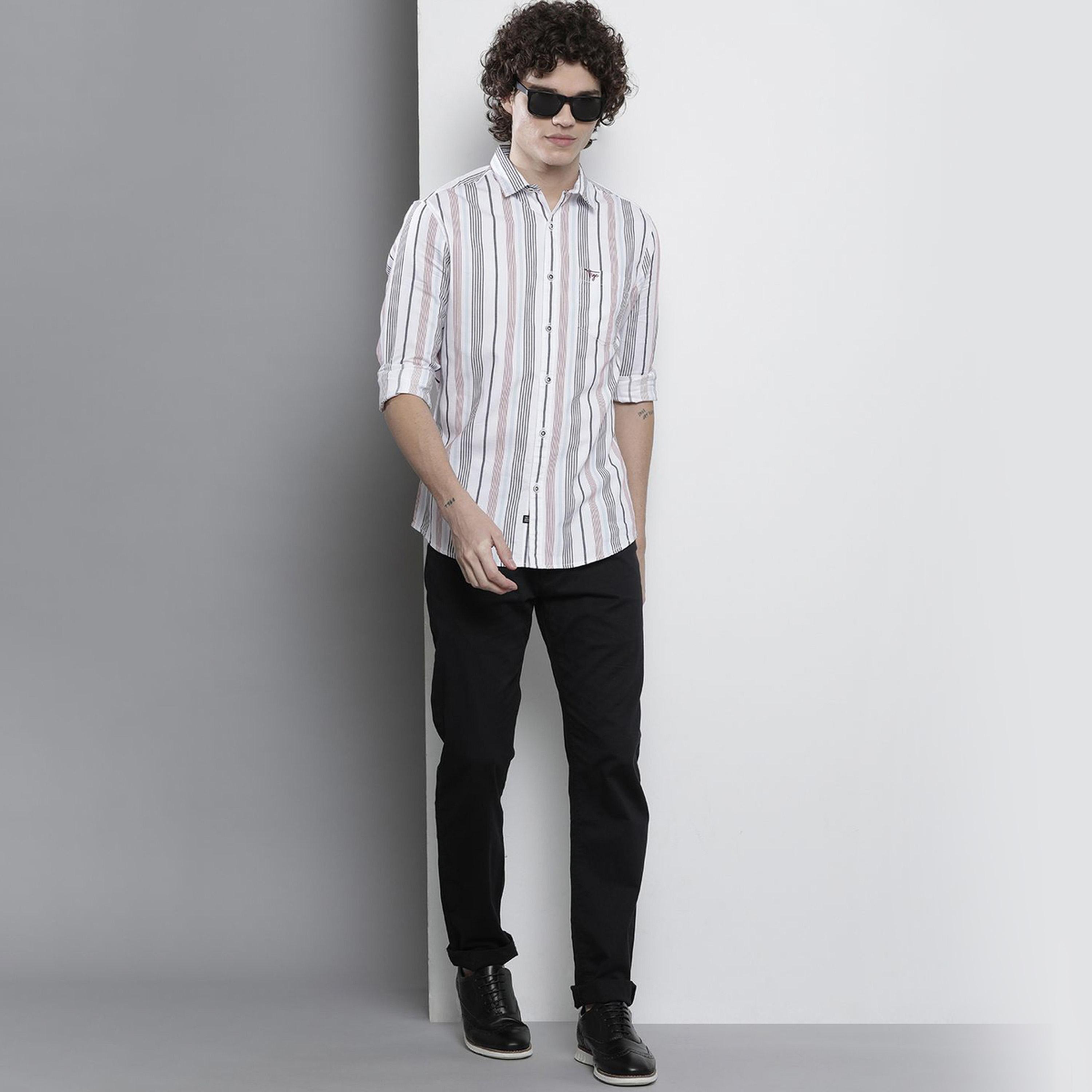 The Indian Garage Co X Styli Men White Striped Spread Collar Shirt-men-clothing-shirts-image-2