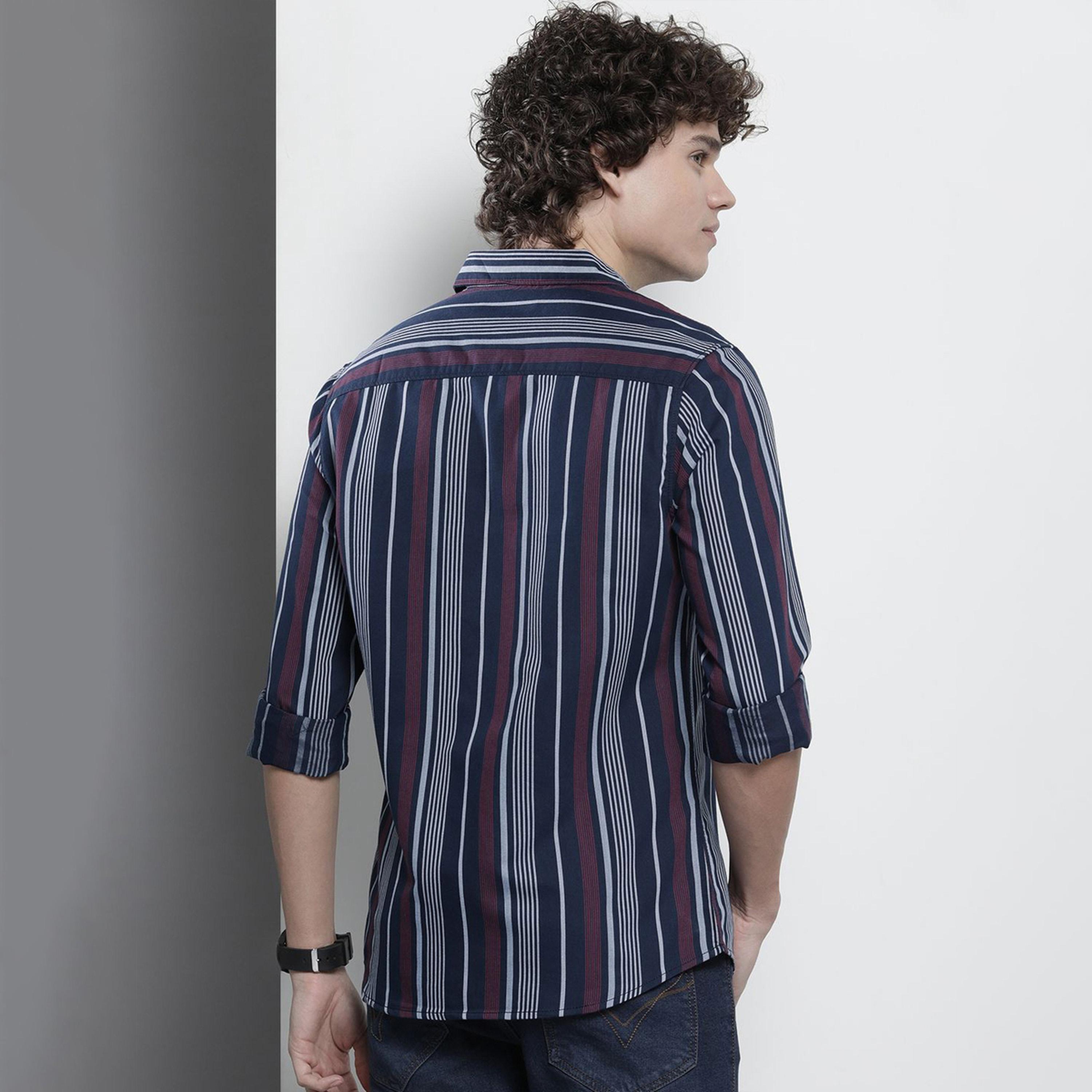 The Indian Garage Co X Styli Men Navy Striped Spread Collar Shirt-men-clothing-shirts-image-3