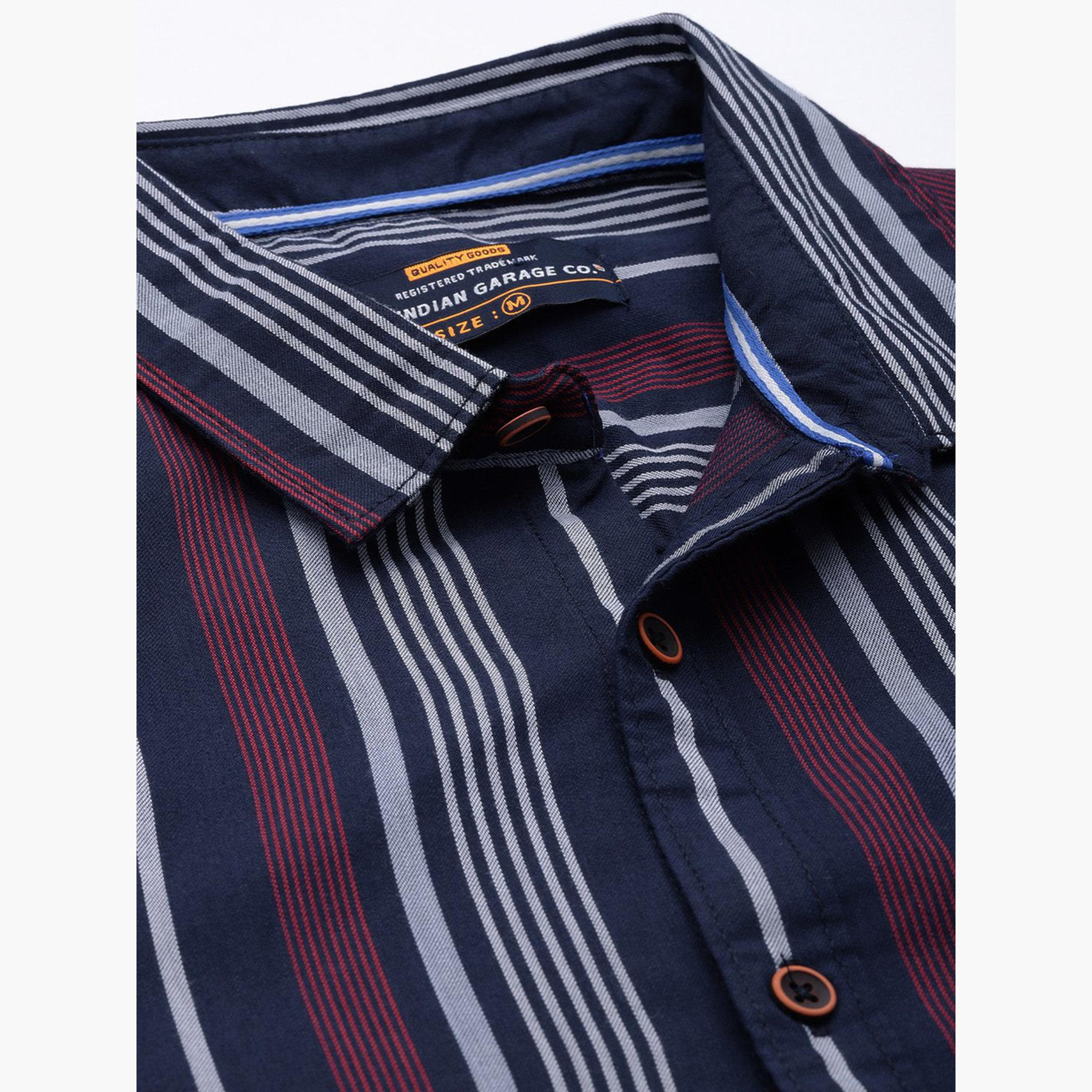 The Indian Garage Co X Styli Men Navy Striped Spread Collar Shirt-men-clothing-shirts-image-5