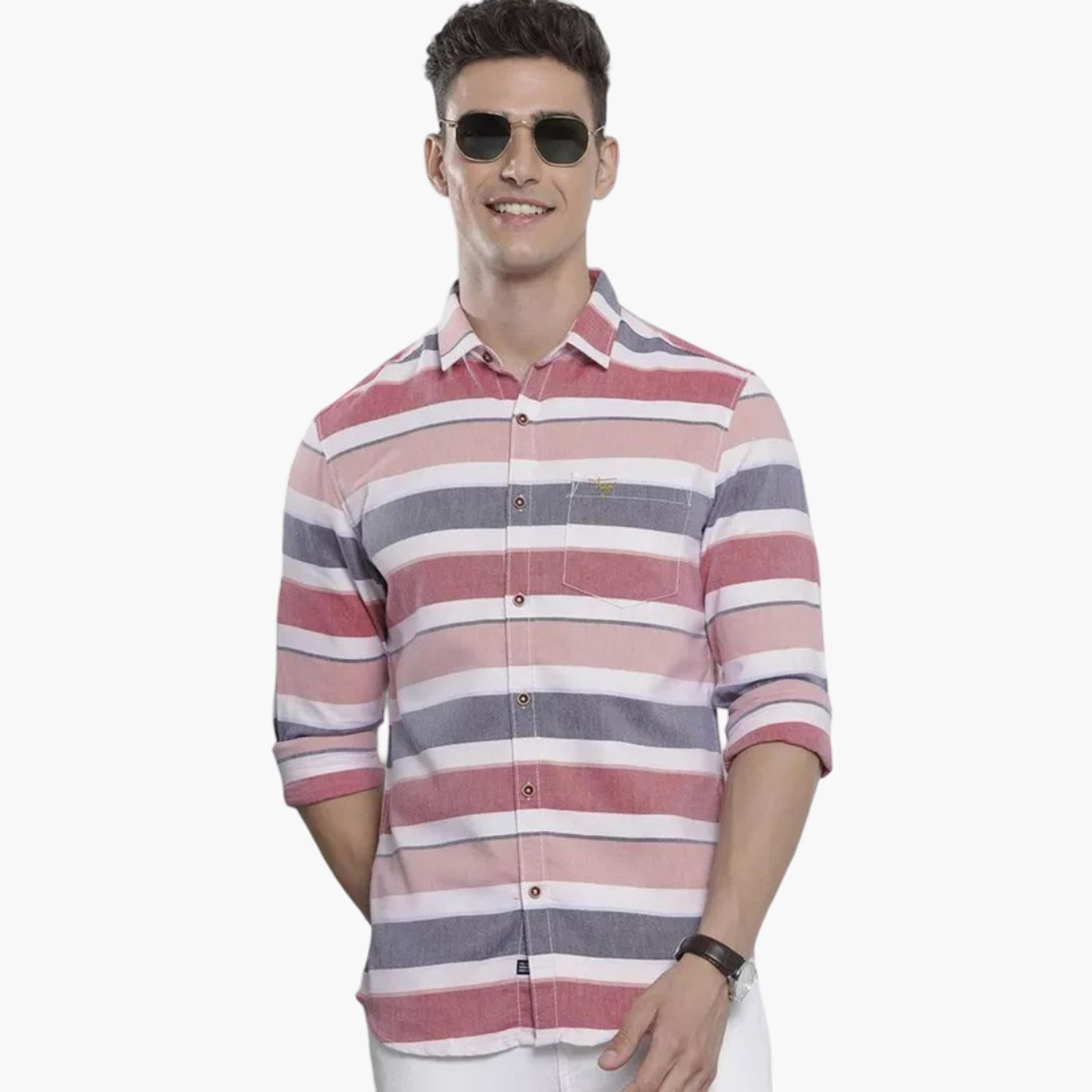 The Indian Garage Co X Styli Men Pink Striped Casual Shirt-men-clothing-shirts-image-1