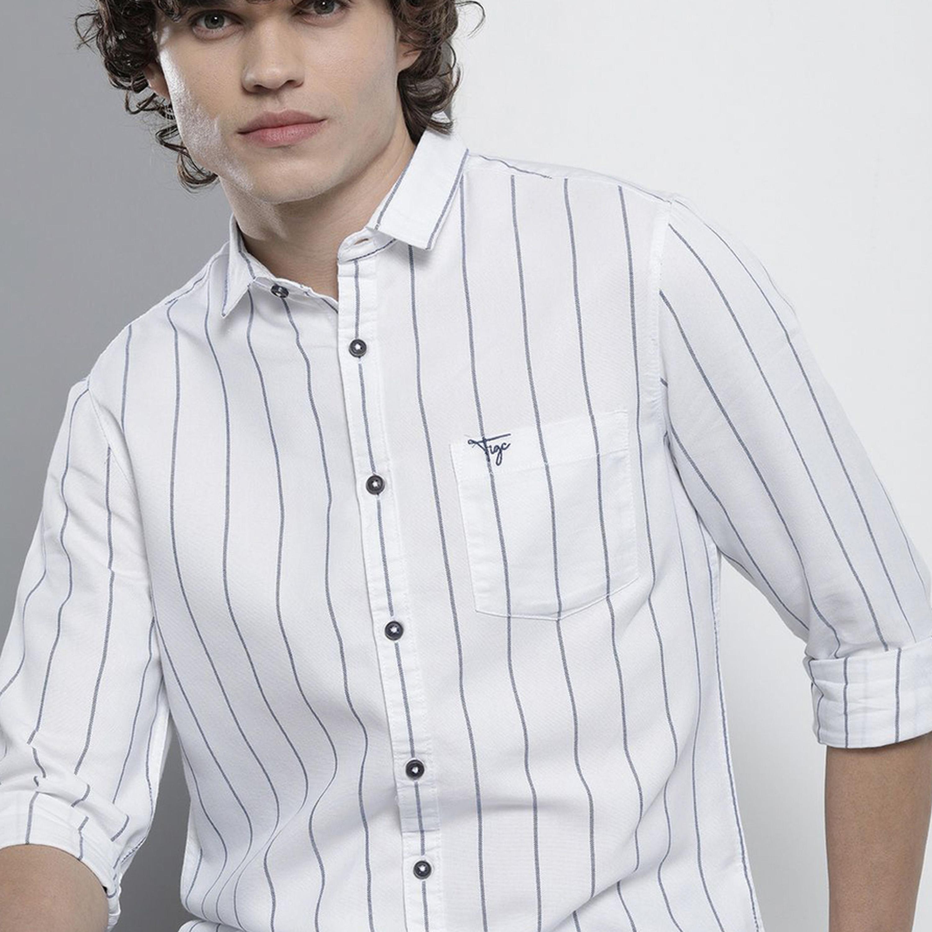 The Indian Garage Co X Styli Men White Striped Slim Collar Shirt-men-clothing-shirts-image-4