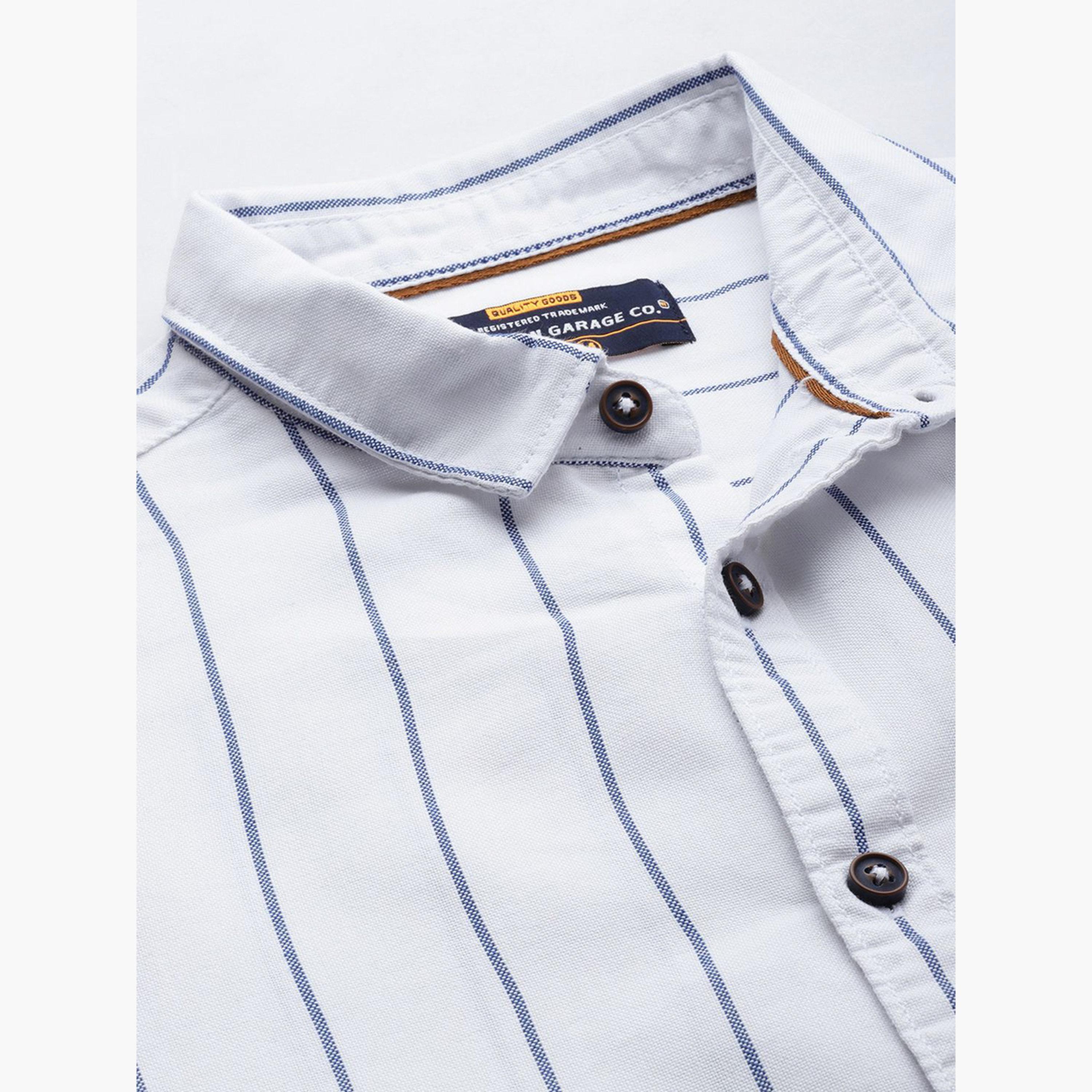ذا انديان كراج كو × ستايلي - قميص رجالي مخطط بياقة ضيقة لون أبيض-men-clothing-shirts-image-5