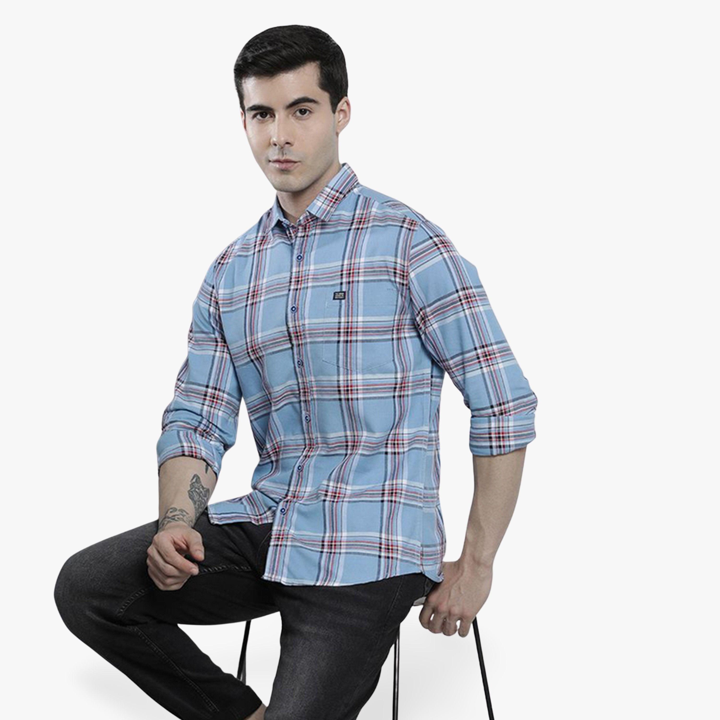 ذا انديان كراج كو × ستايلي - قميص رجالي أزرق منقوش-men-clothing-shirts-image-1