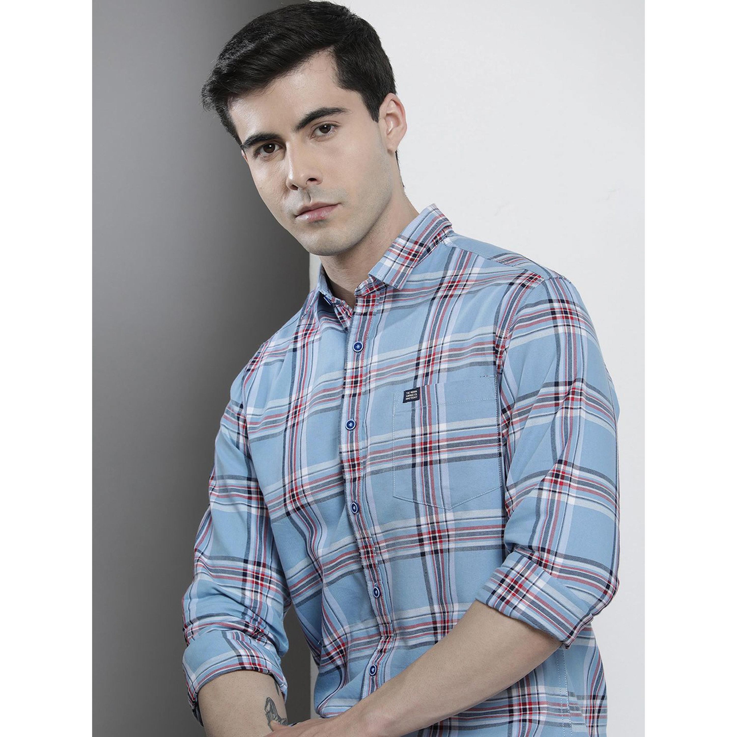 ذا انديان كراج كو × ستايلي - قميص رجالي أزرق منقوش-men-clothing-shirts-image-2