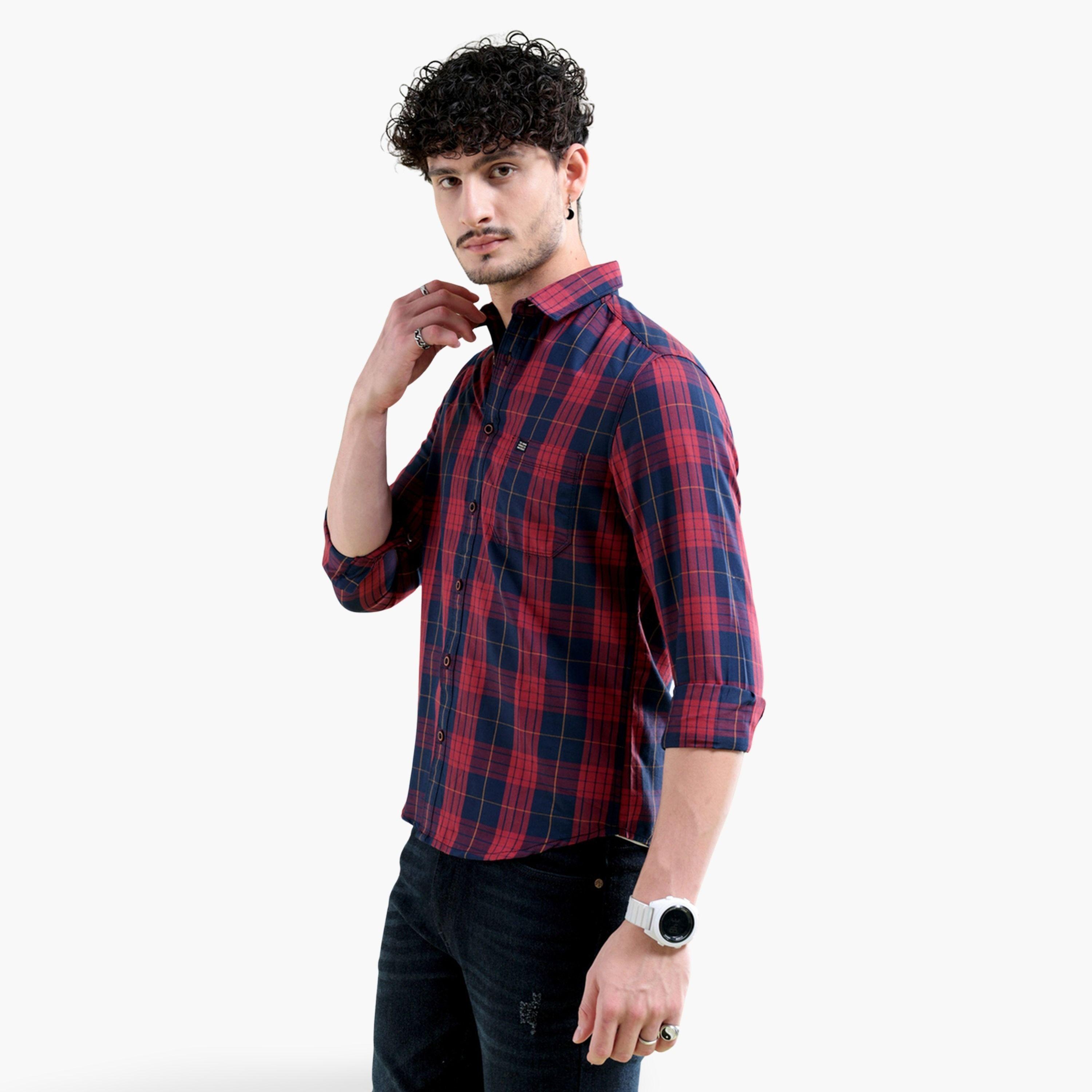 The Indian Garage Co X Styli Men Navy Checkered Regular Fit Shirt-men-clothing-shirts-image-1