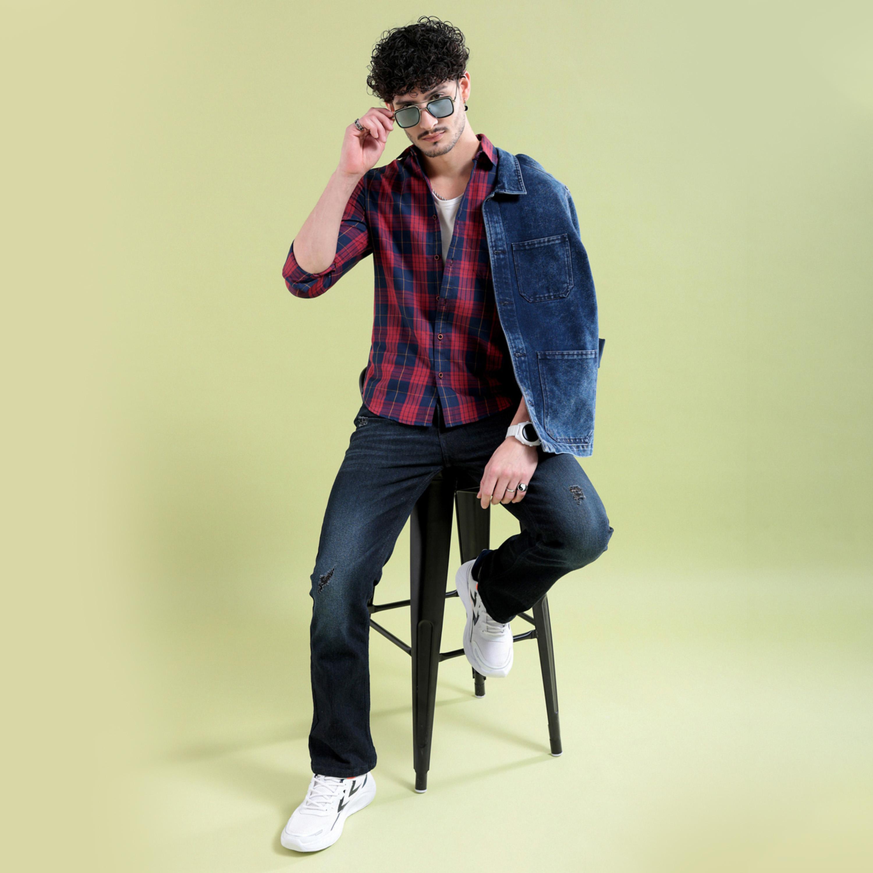 The Indian Garage Co X Styli Men Navy Checkered Regular Fit Shirt-men-clothing-shirts-image-2