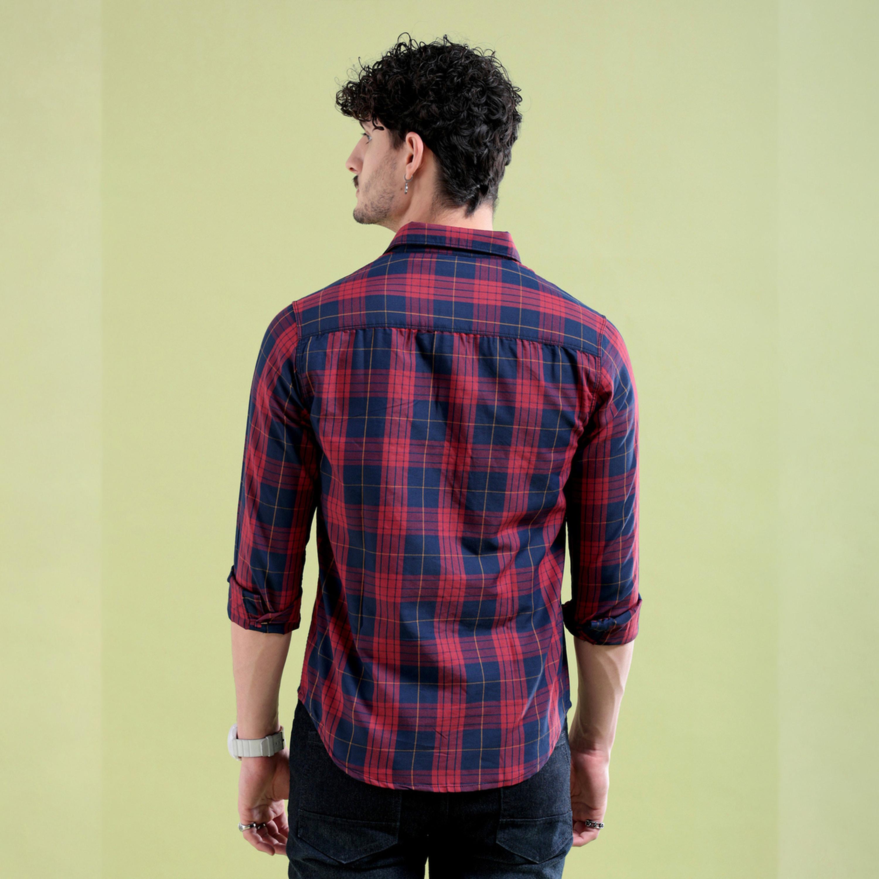 The Indian Garage Co X Styli Men Navy Checkered Regular Fit Shirt-men-clothing-shirts-image-4