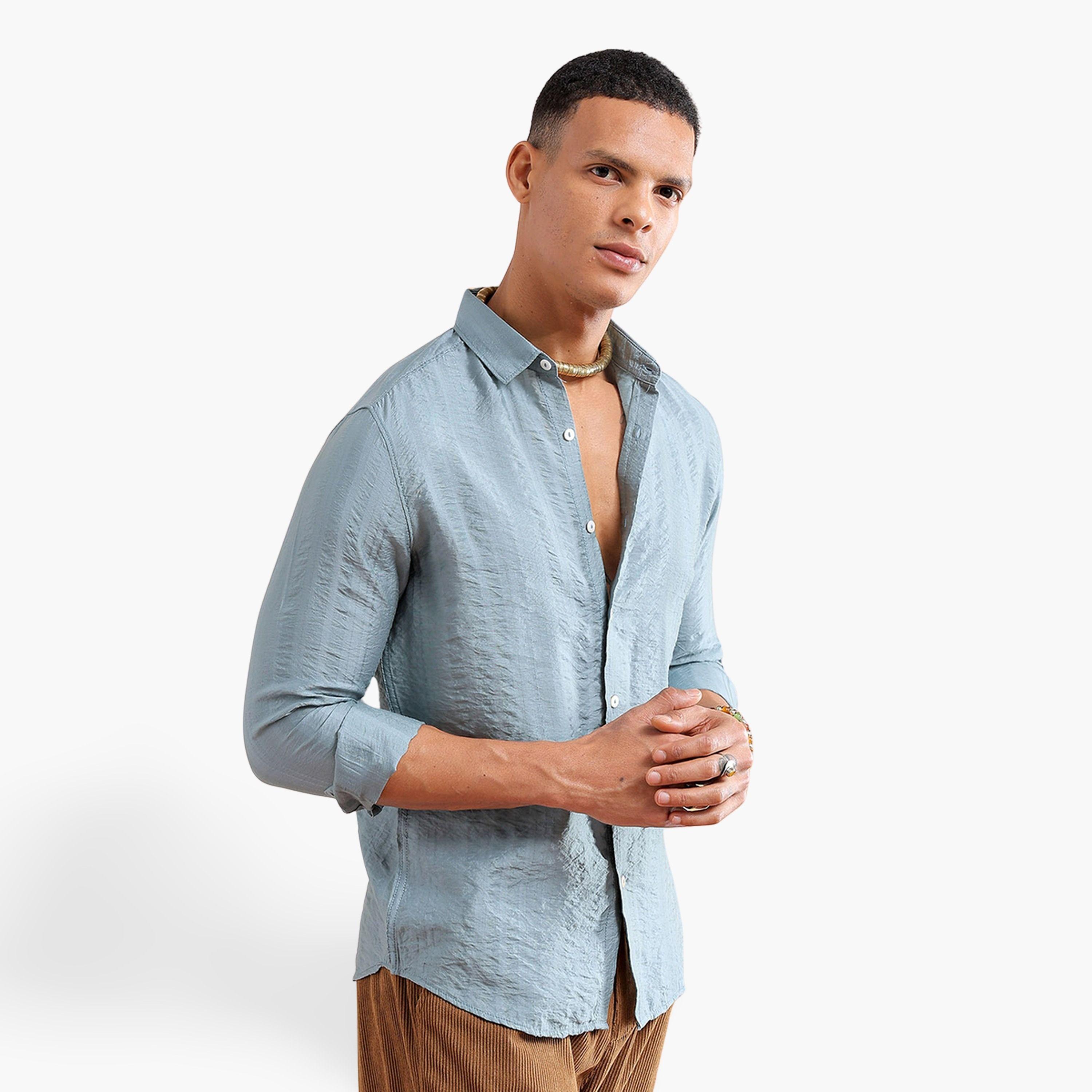 The Indian Garage Co X Styli Men Textured Blue Striped Shirt-men-clothing-shirts-image-1