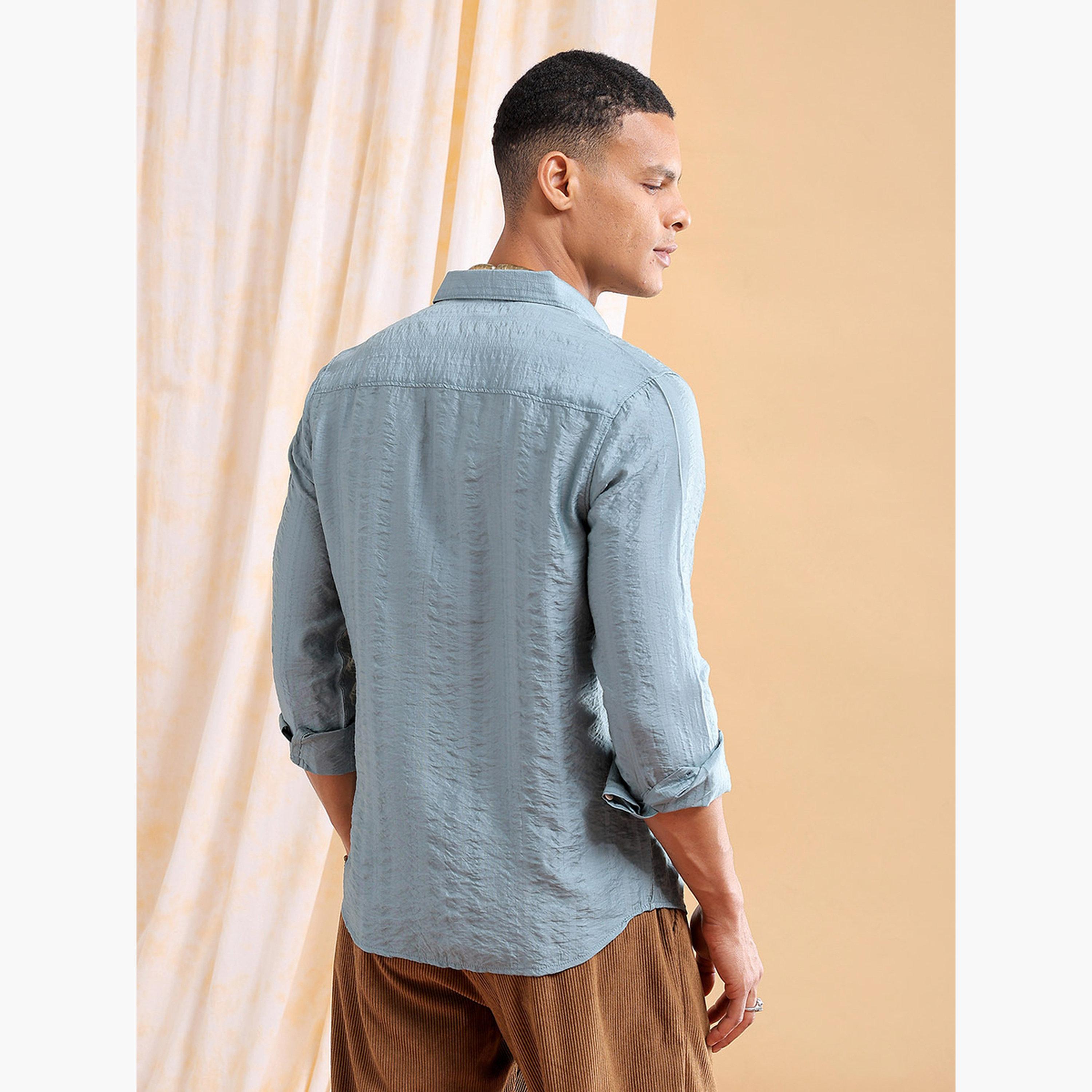 The Indian Garage Co X Styli Men Textured Blue Striped Shirt-men-clothing-shirts-image-3