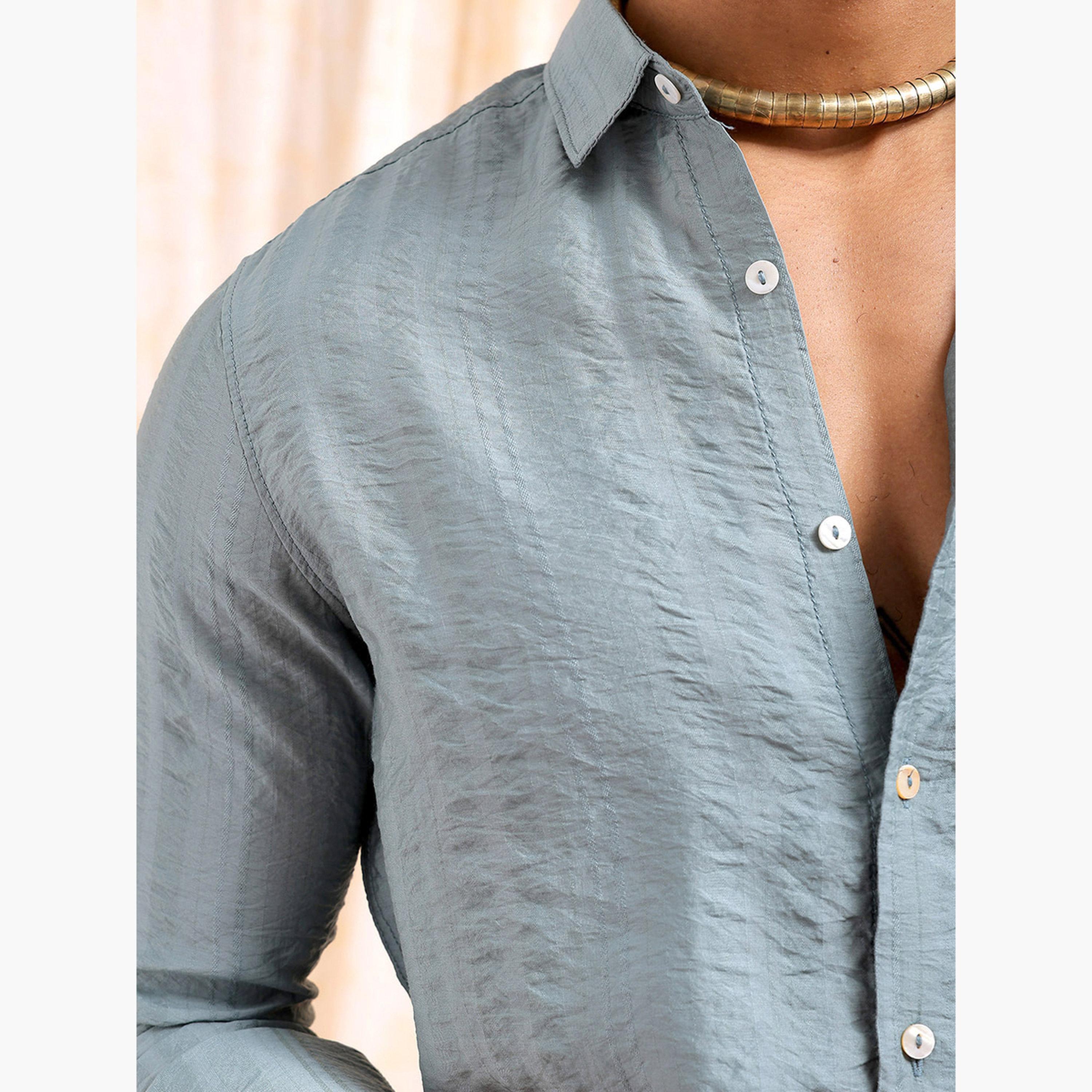 ذا انديان كراج كو × ستايلي - قميص رجالي مخطط لون أزرق-men-clothing-shirts-image-6