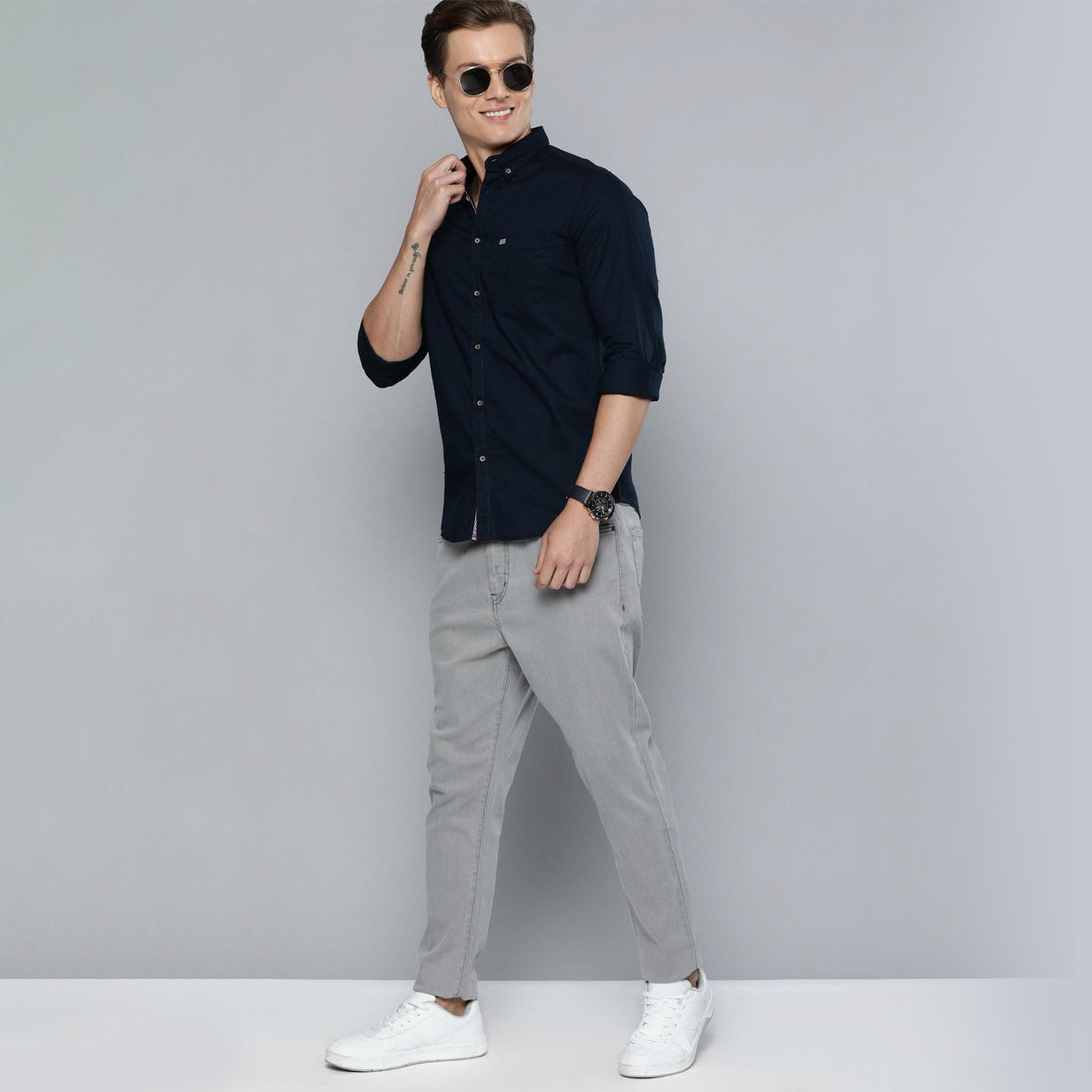 The Indian Garage Co X Styli Men Navy Slim Fit Button-Down Collar Shirt-men-clothing-shirts-image-1