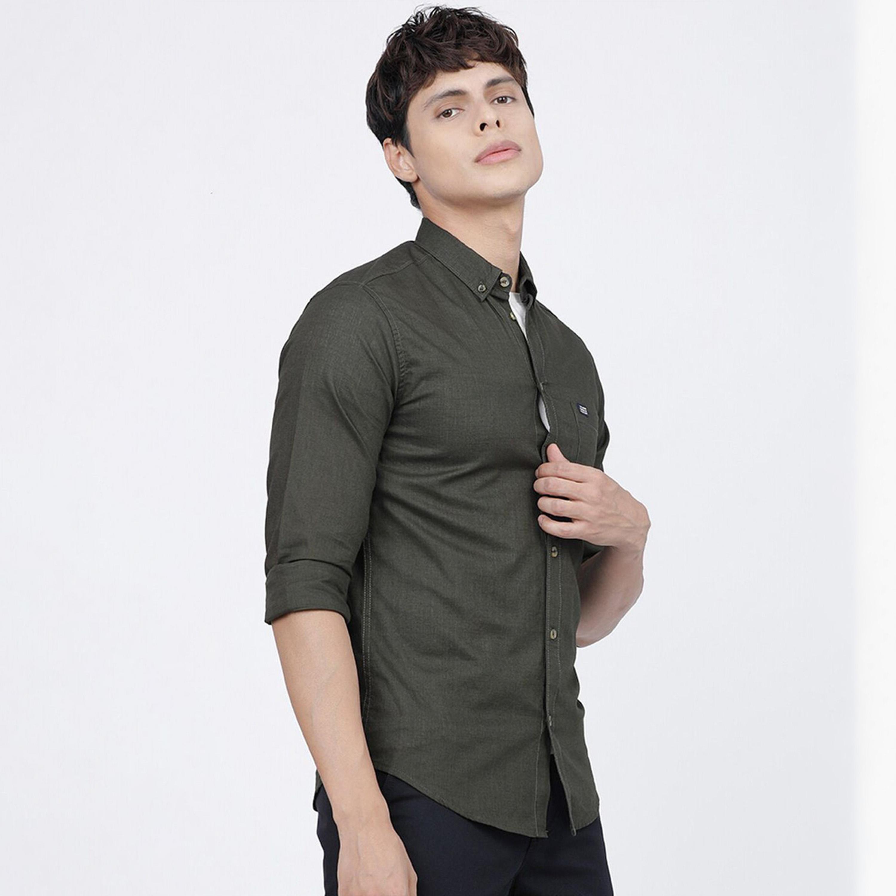 The Indian Garage Co X Styli Men Olive Slim Fit Button-Down Collar Shirt-men-clothing-shirts-image-3