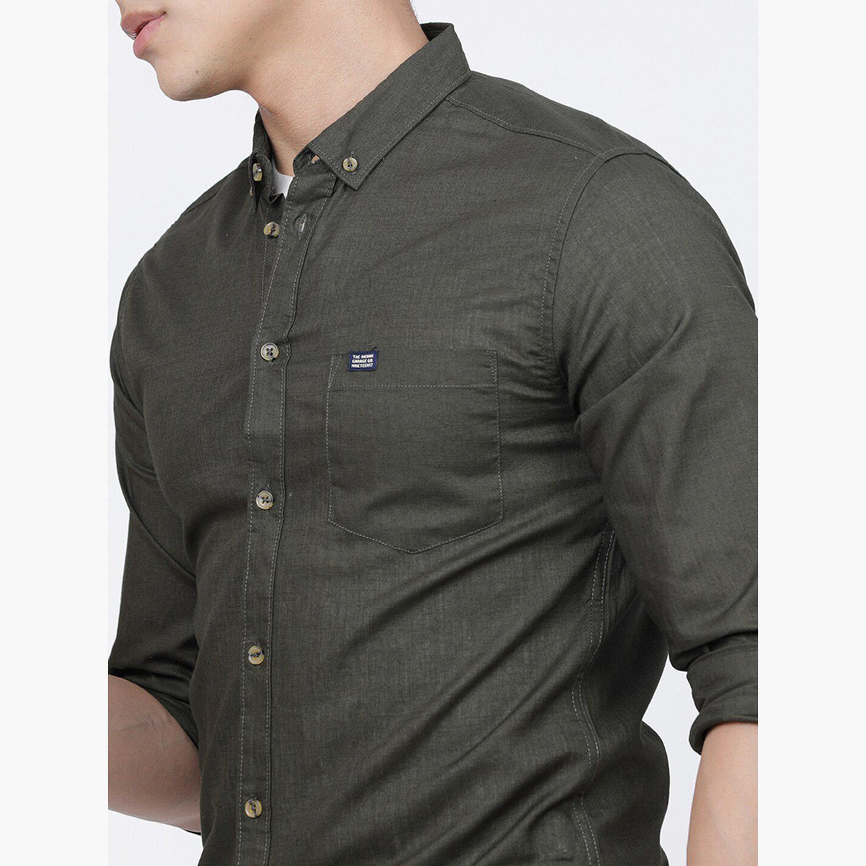 The Indian Garage Co X Styli Men Olive Slim Fit Button-Down Collar Shirt-men-clothing-shirts-image-5