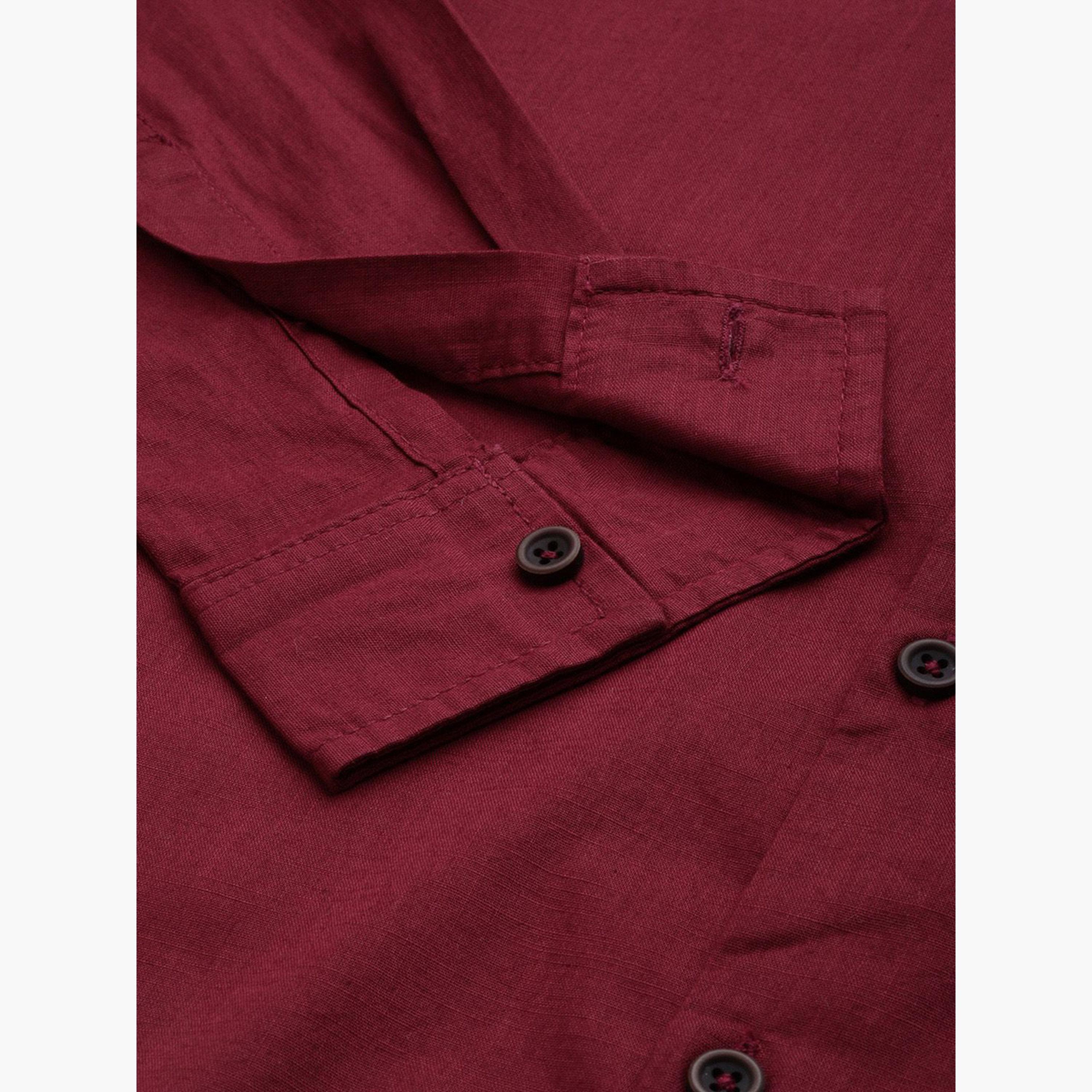 The Indian Garage Co X Styli Men Maroon Mandarin Collar Slim Fit Shirt-men-clothing-shirts-image-3