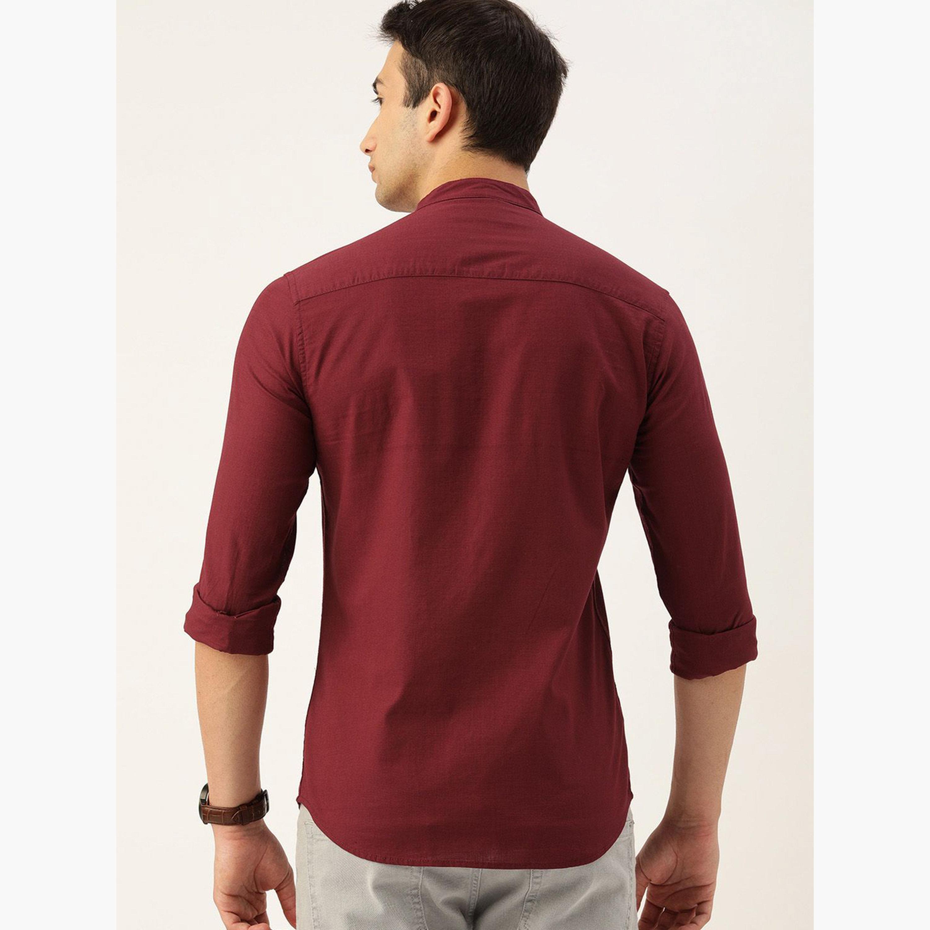 The Indian Garage Co X Styli Men Maroon Mandarin Collar Slim Fit Shirt-men-clothing-shirts-image-4