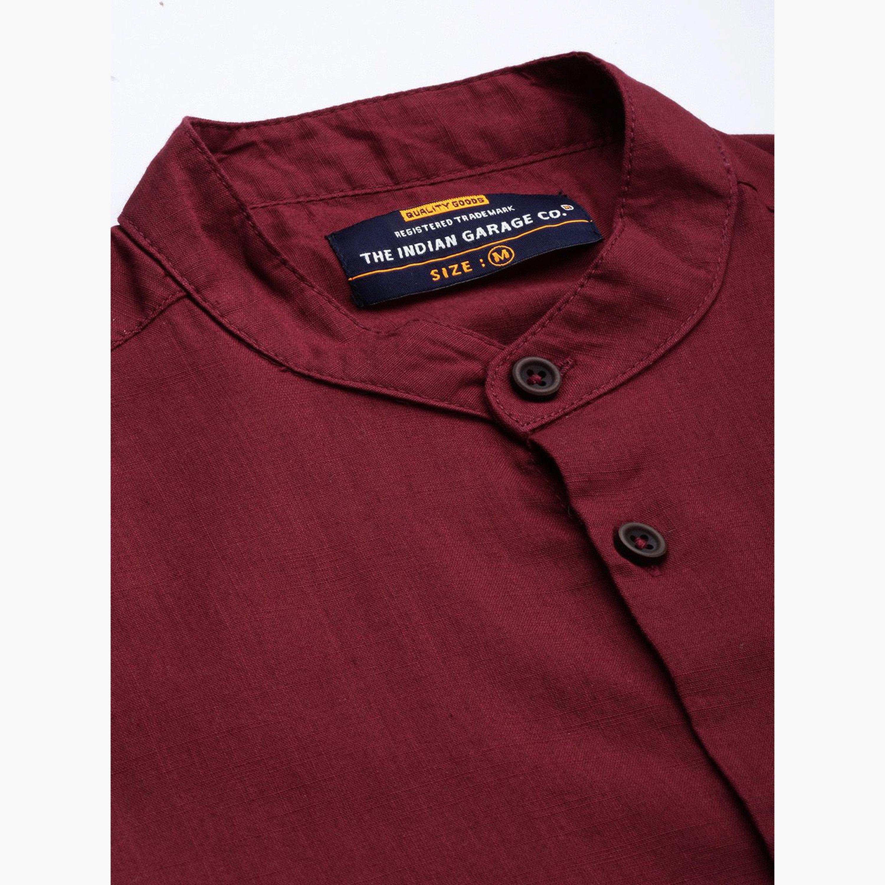 ذا انديان كراج كو × ستايلي - قميص رجالي تصميم نحيف بياقة ماندرين لون مارون-men-clothing-shirts-image-5