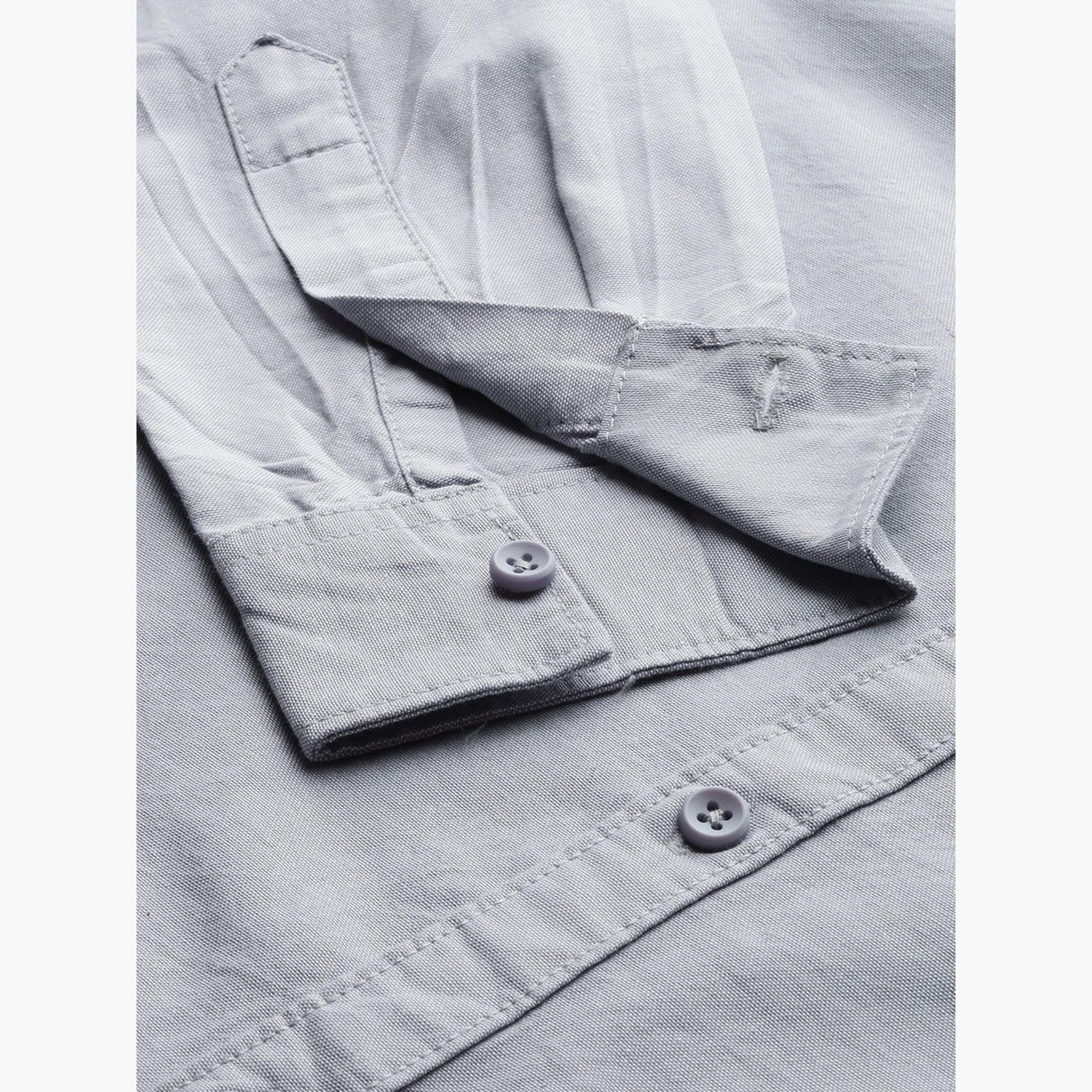 The Indian Garage Co X Styli Men Grey Solid Button-Down Collar Shirt-men-clothing-shirts-image-3