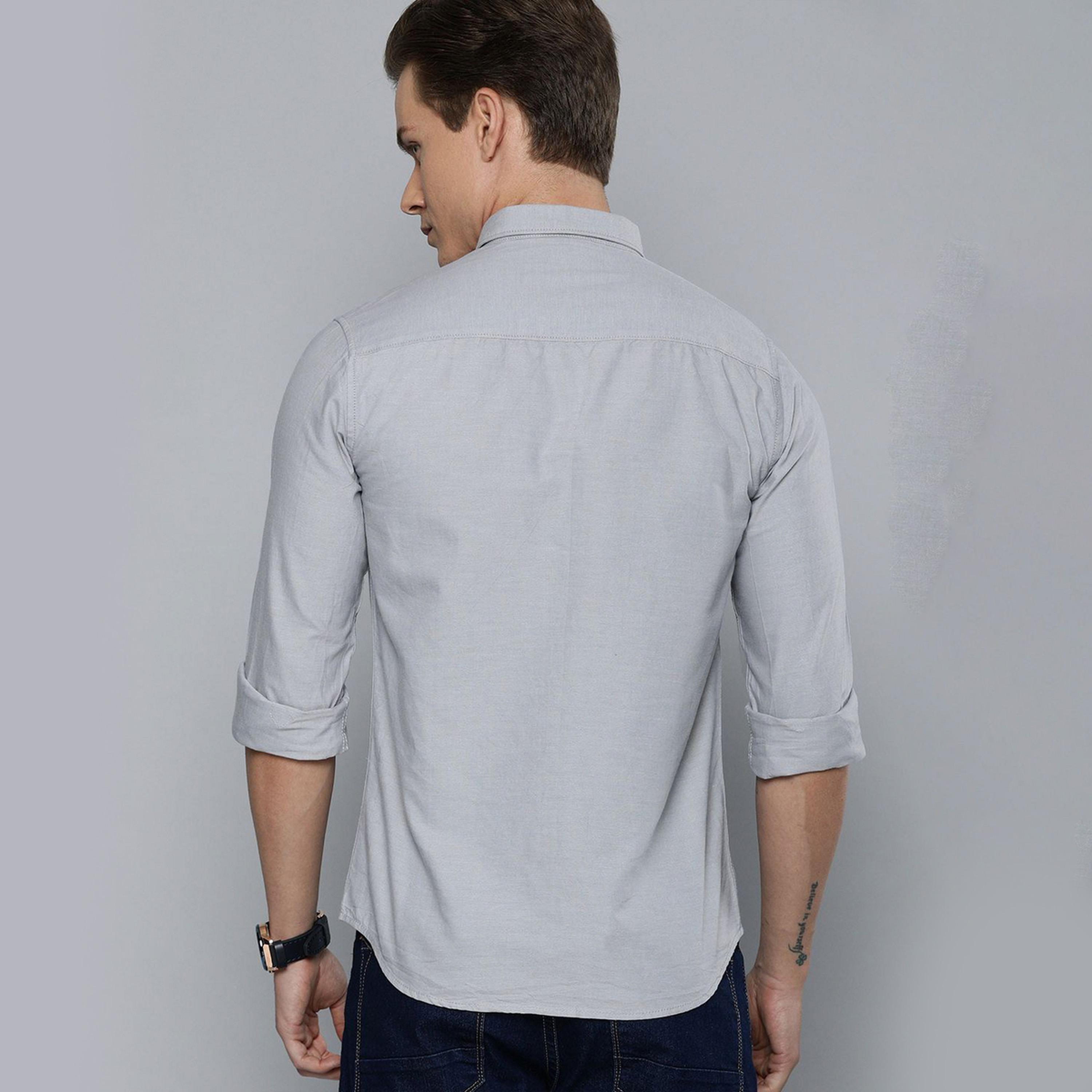 The Indian Garage Co X Styli Men Grey Solid Button-Down Collar Shirt-men-clothing-shirts-image-4