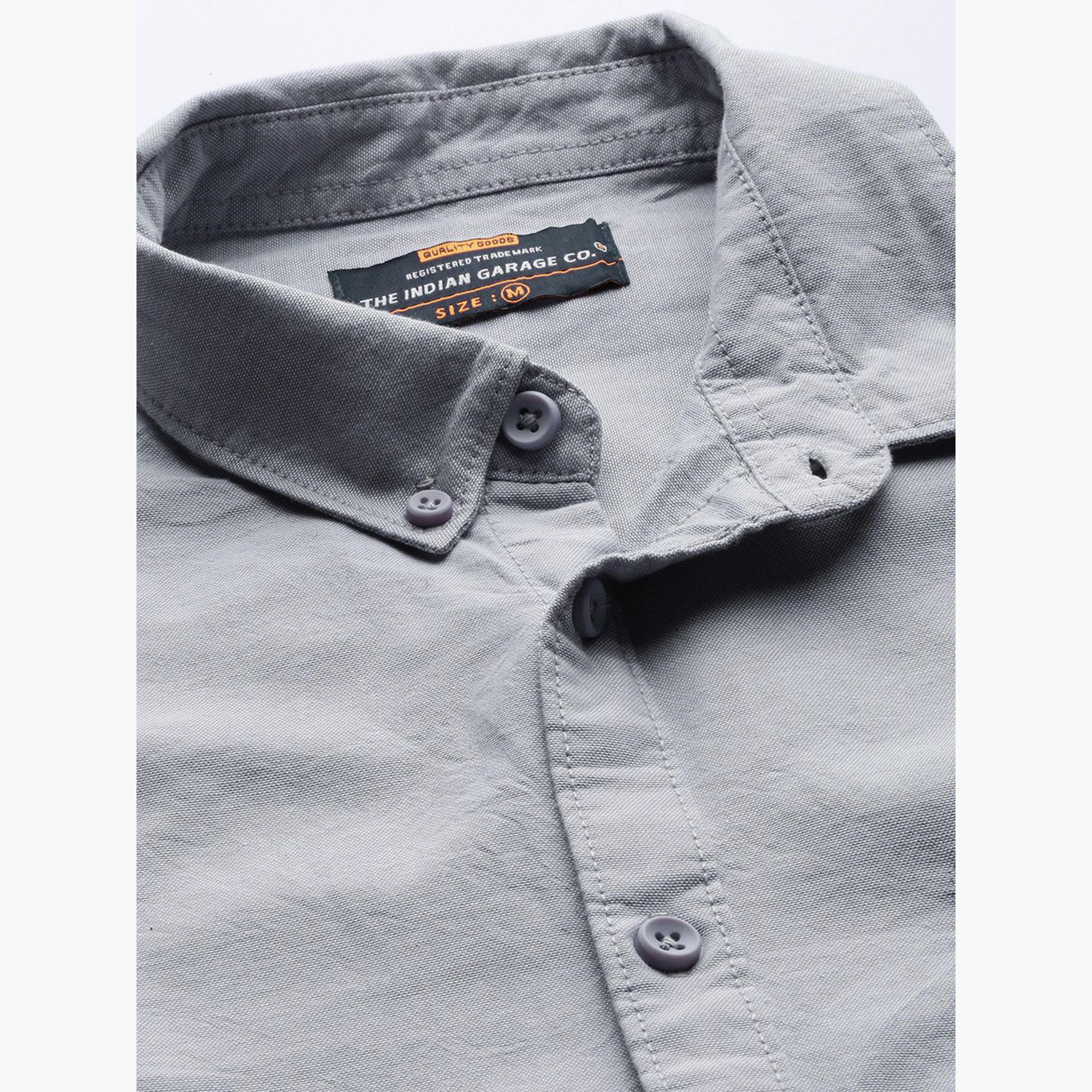 The Indian Garage Co X Styli Men Grey Solid Button-Down Collar Shirt-men-clothing-shirts-image-6