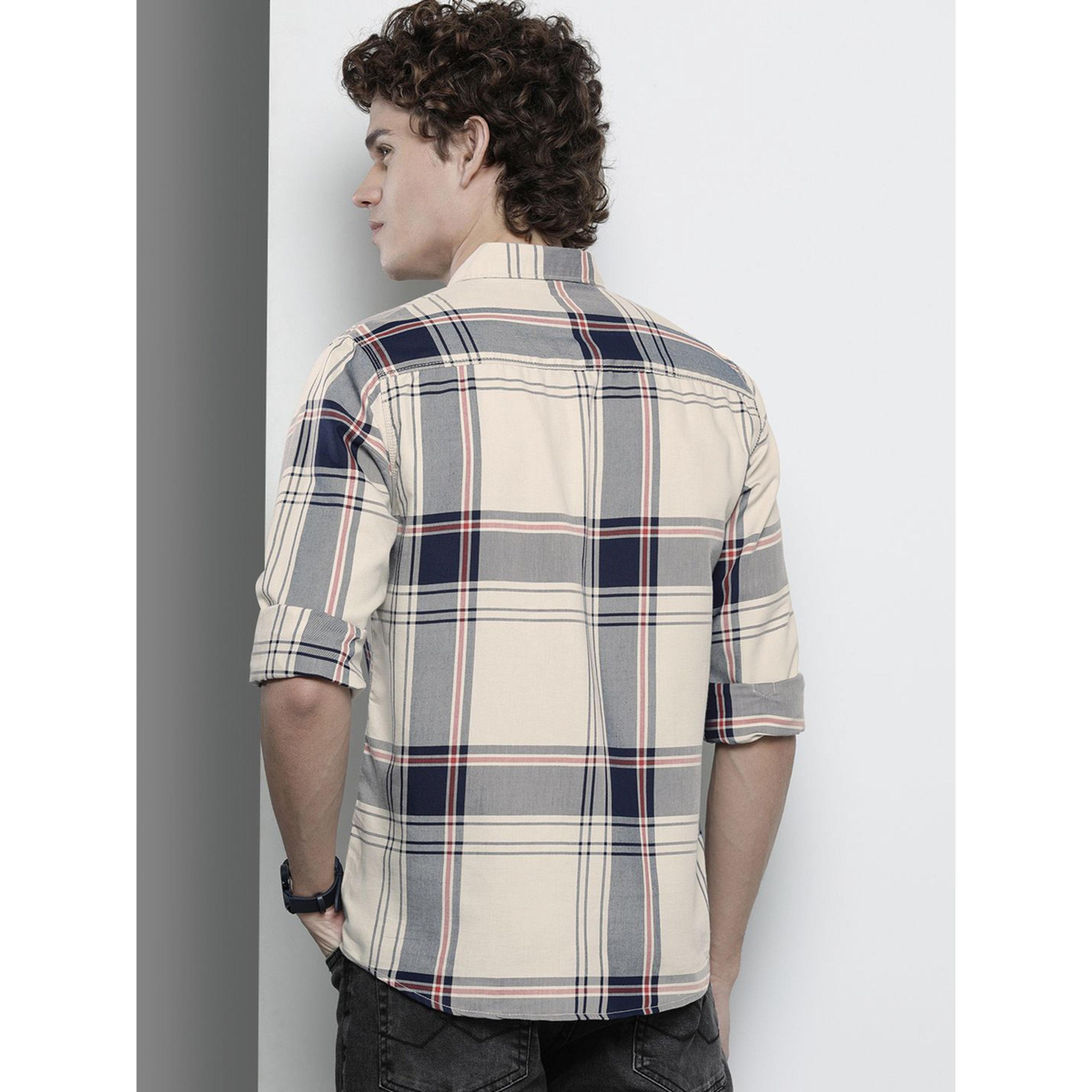 The Indian Garage Co X Styli Men Cream Checkered Slim Fit Shirt-men-clothing-shirts-image-4